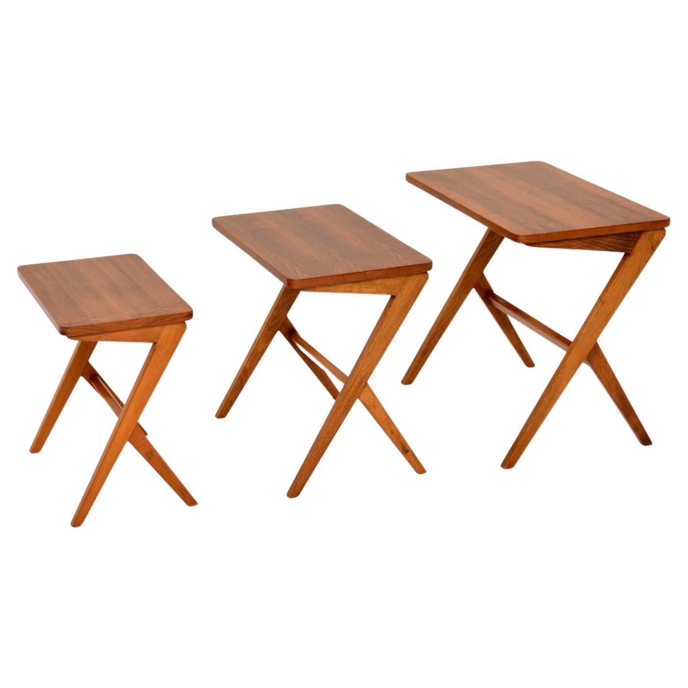 1950s Vintage Brass and Mahogany Nest of Tables For Sale at 1stDibs