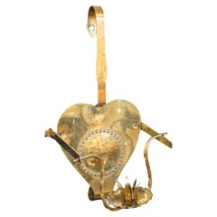 1950s Swiss Brass Heart-shaped Wall Sconce with Candle Holder