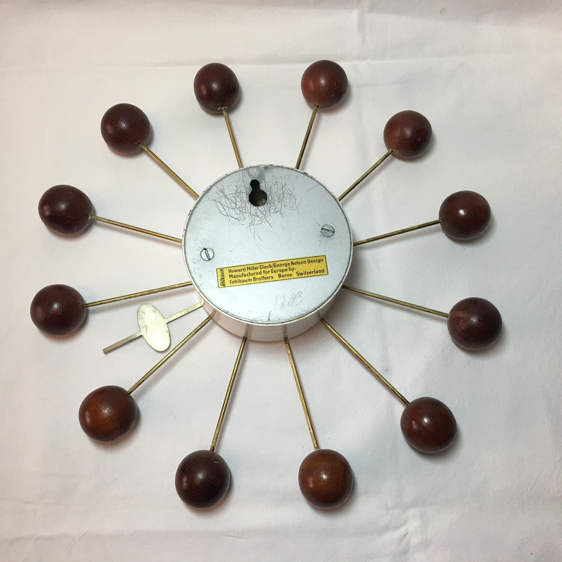 1950s Swiss George Nelson Ball Clock for Howard Miller by Fehlbaum Brothers For Sale 2