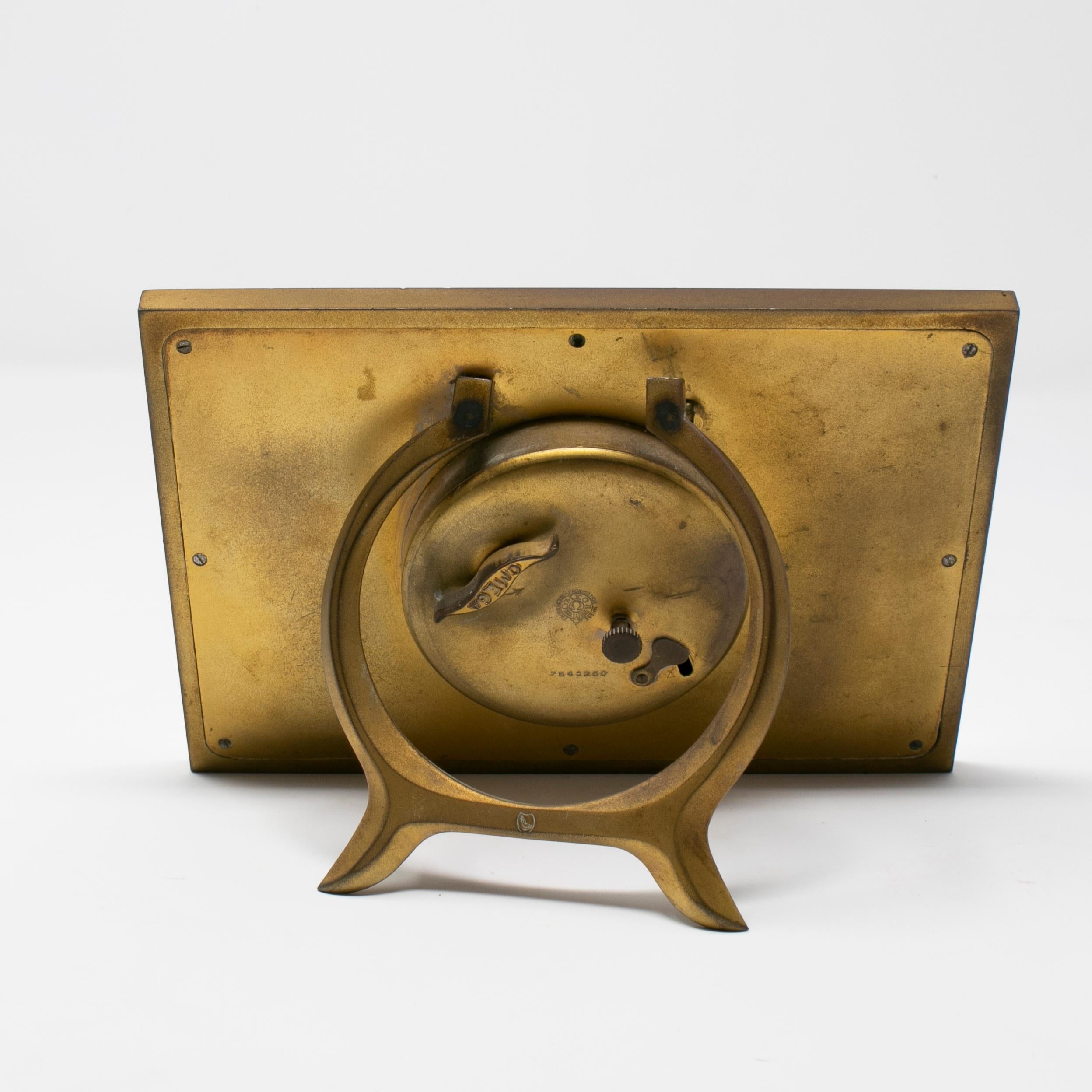 Bronze 1950s Swiss Omega Square Table Clock en vente