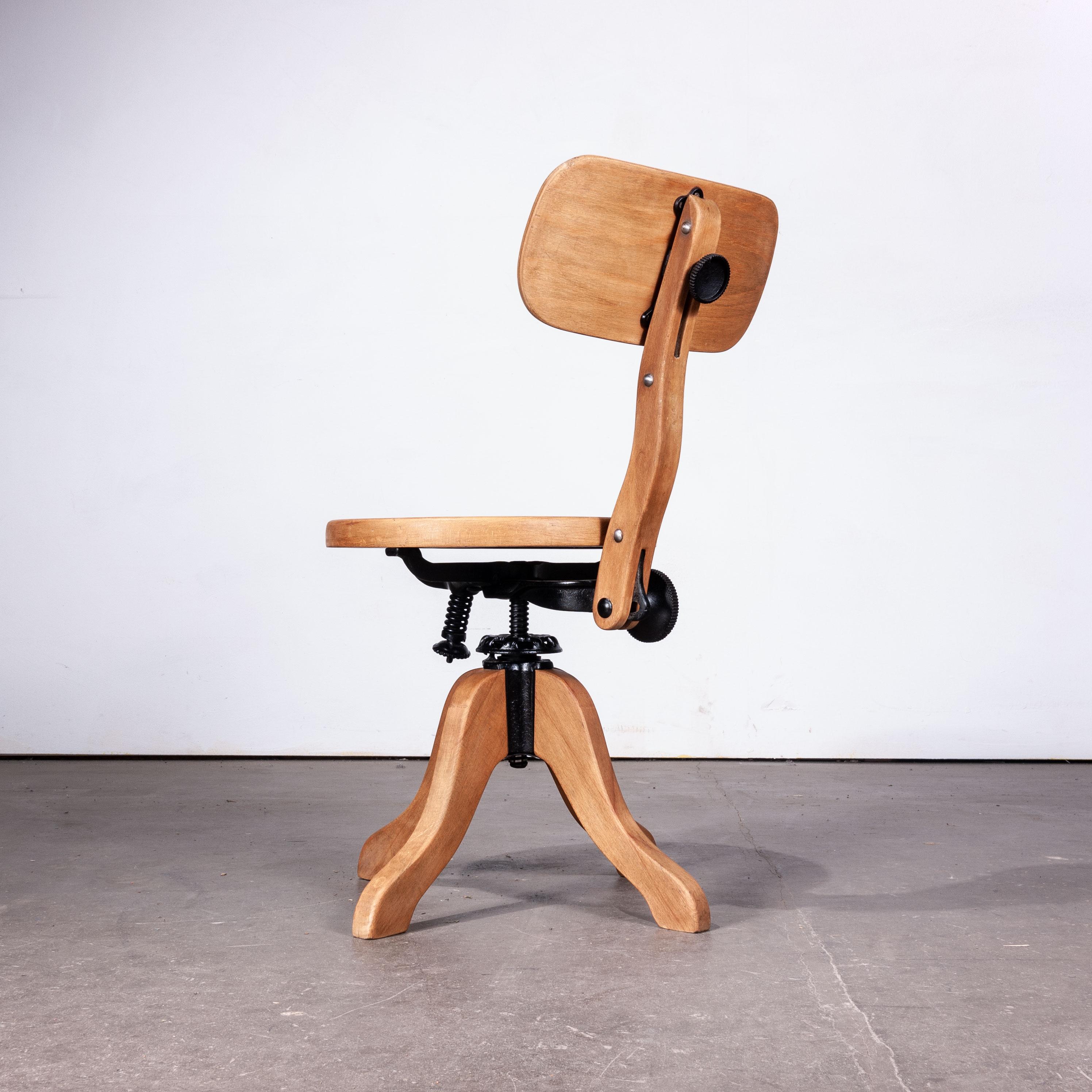 Art Deco 1950s Swiveling Wood Desk/Office Chair by Thonet