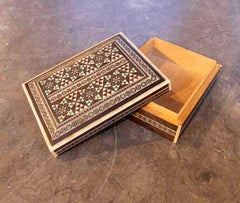 1950s Syrian Marquetry Box with Mother-of-Pearl and Geometric Motifs
