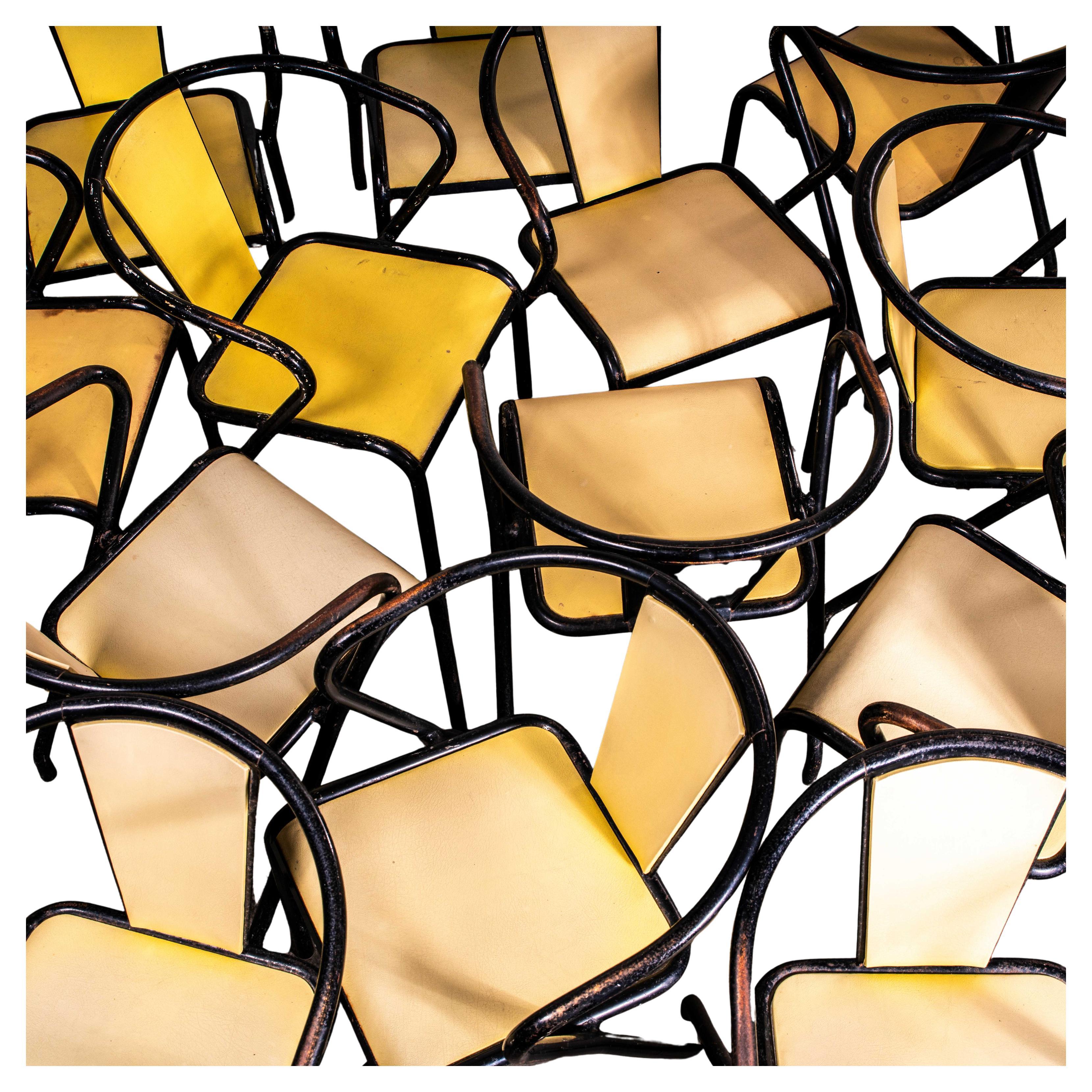 1950's T37 Original Tolix Yellow And Black Armchairs - Set Of Thirteen