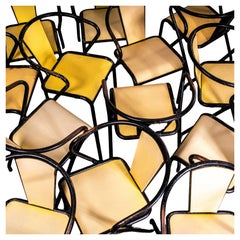 Vintage 1950's T37 Original Tolix Yellow And Black Armchairs - Set Of Thirteen