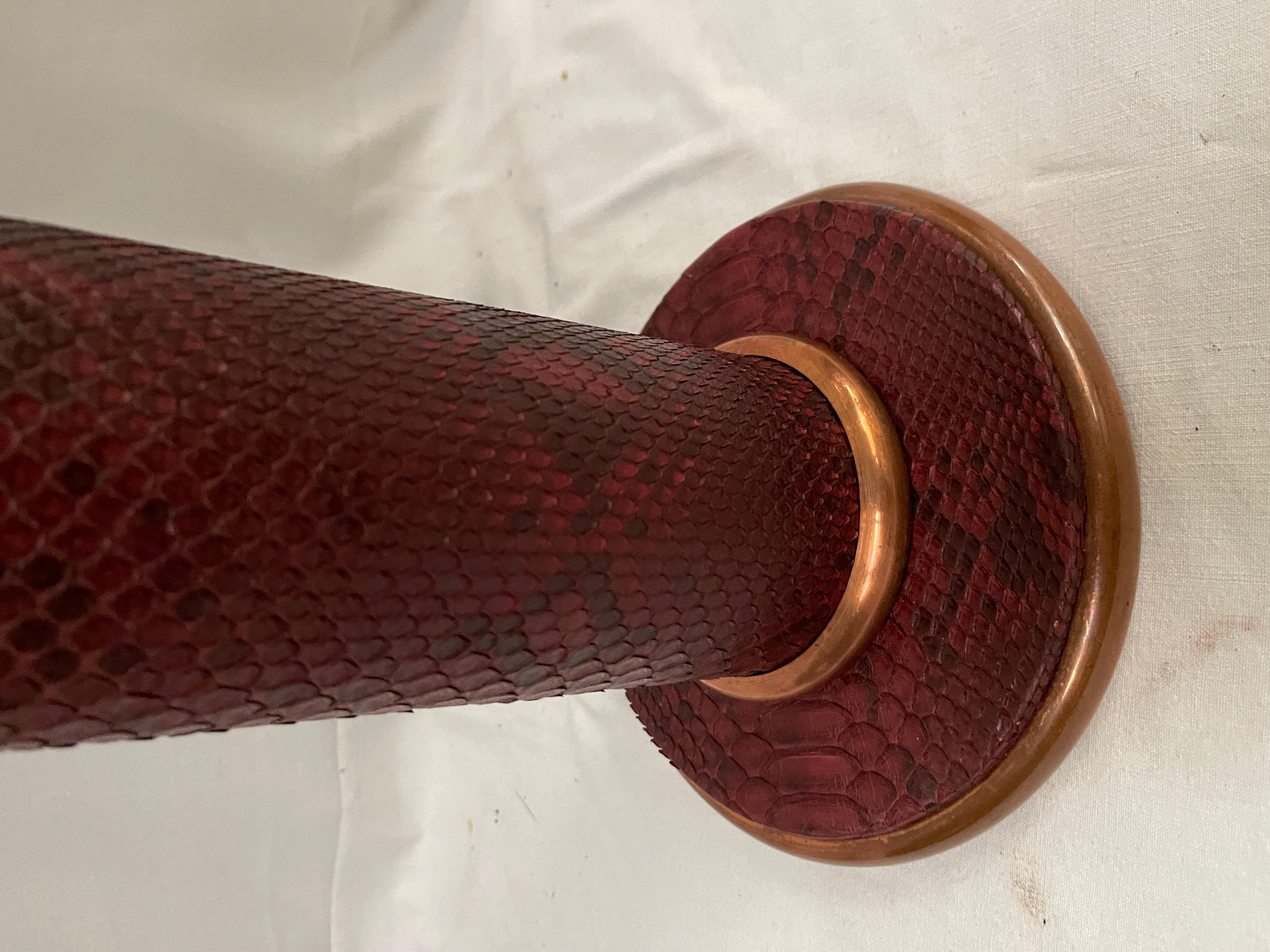 European 1950's table lamp covered with python skin attributed to Hermès For Sale
