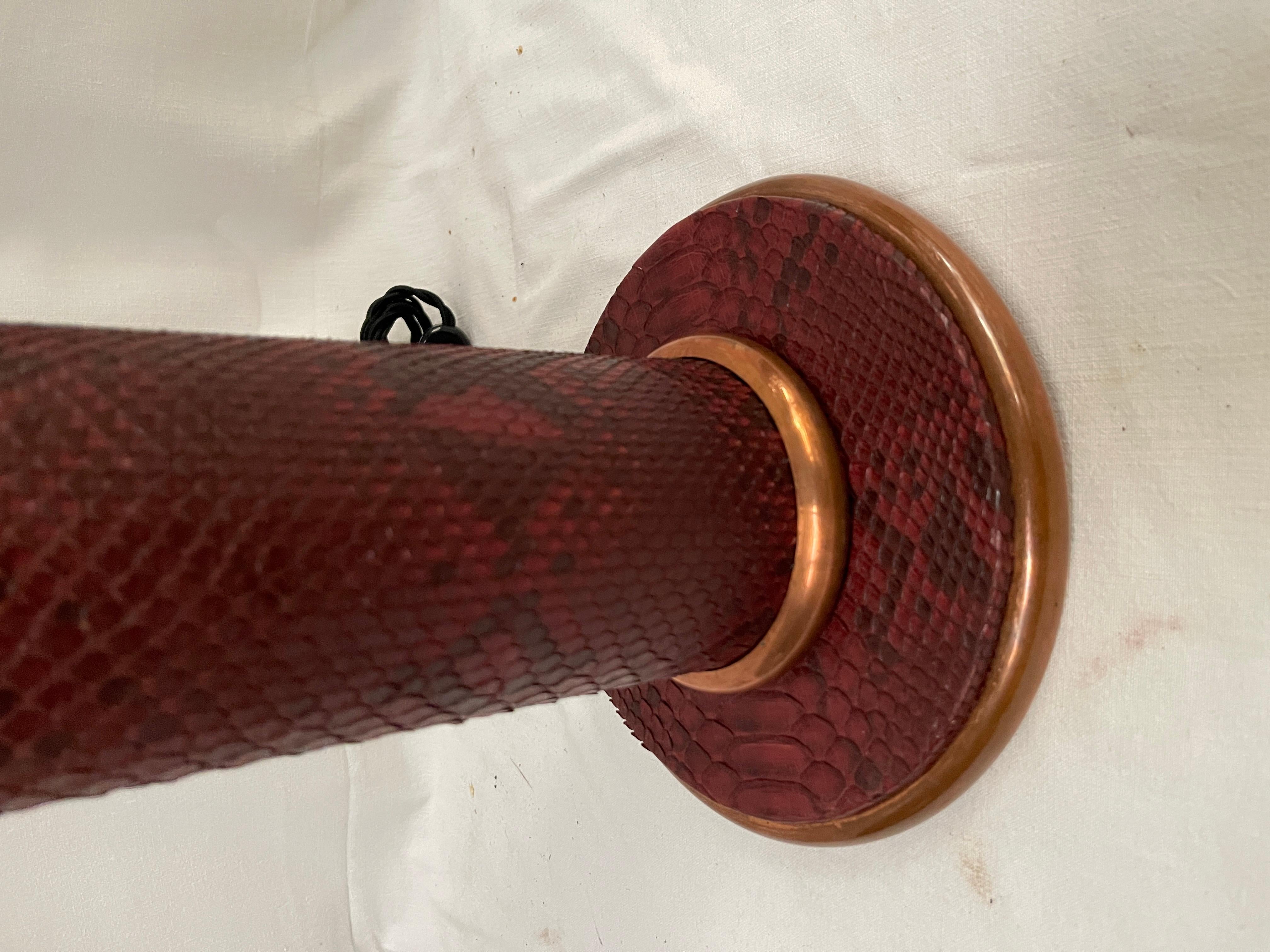 Copper 1950's table lamp covered with python skin attributed to Hermès For Sale
