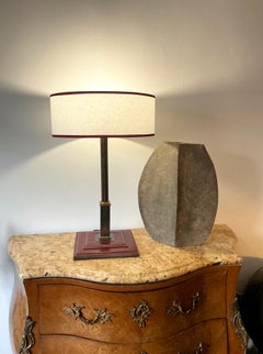 1950s Table Lamp Attributed to Maison Longchamp France in Burgundy Leather
