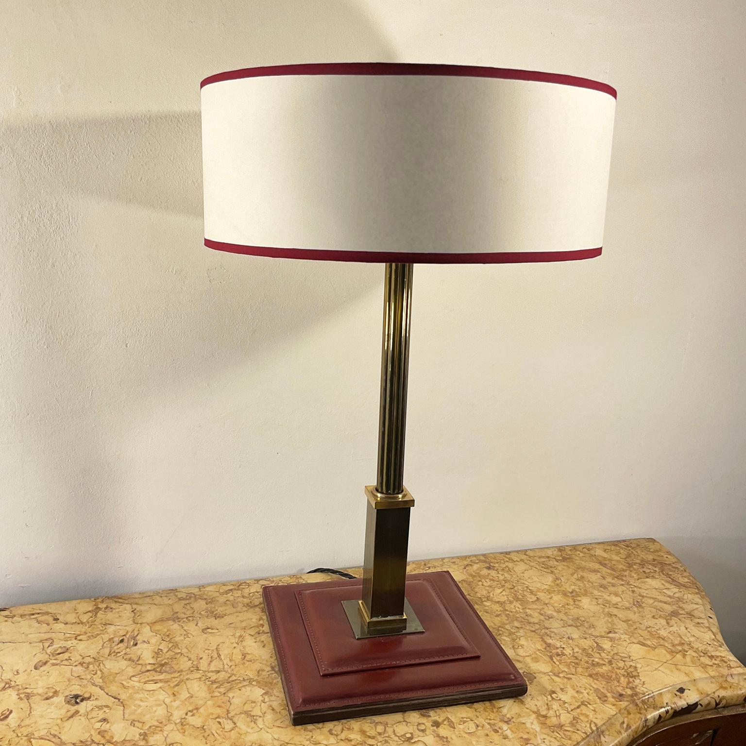 Mid-20th Century 1950s Table Lamp Attributed to Maison Longchamp France in Burgundy Leather