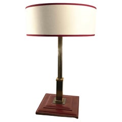 1950s Table Lamp Attributed to Maison Longchamp France in Burgundy Leather