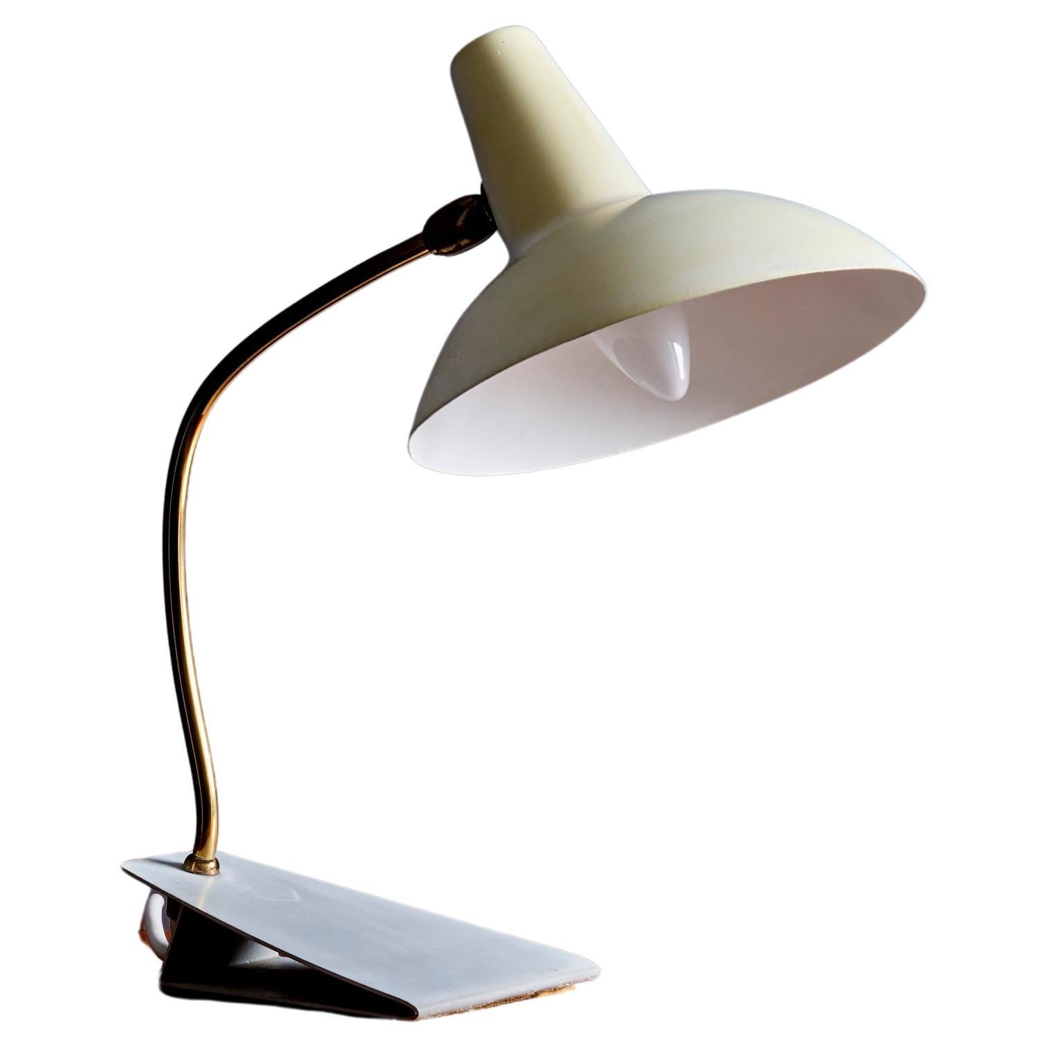 1950s Table Lamp in white metal and brass For Sale