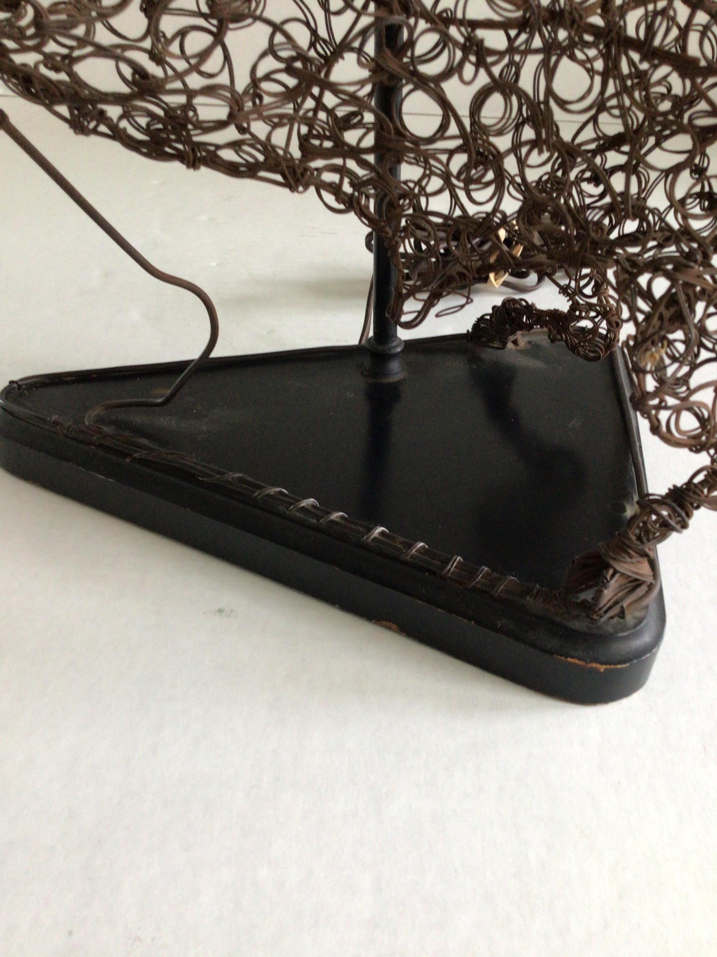 1950s Table Lamp of Abstract Twisted Wire Sculpture of a Bull on Wood Base For Sale 4