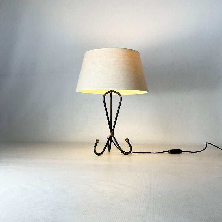 Mid-Century Modern 1950s Table Lamp Wrought Iron and Brass Finish For Sale