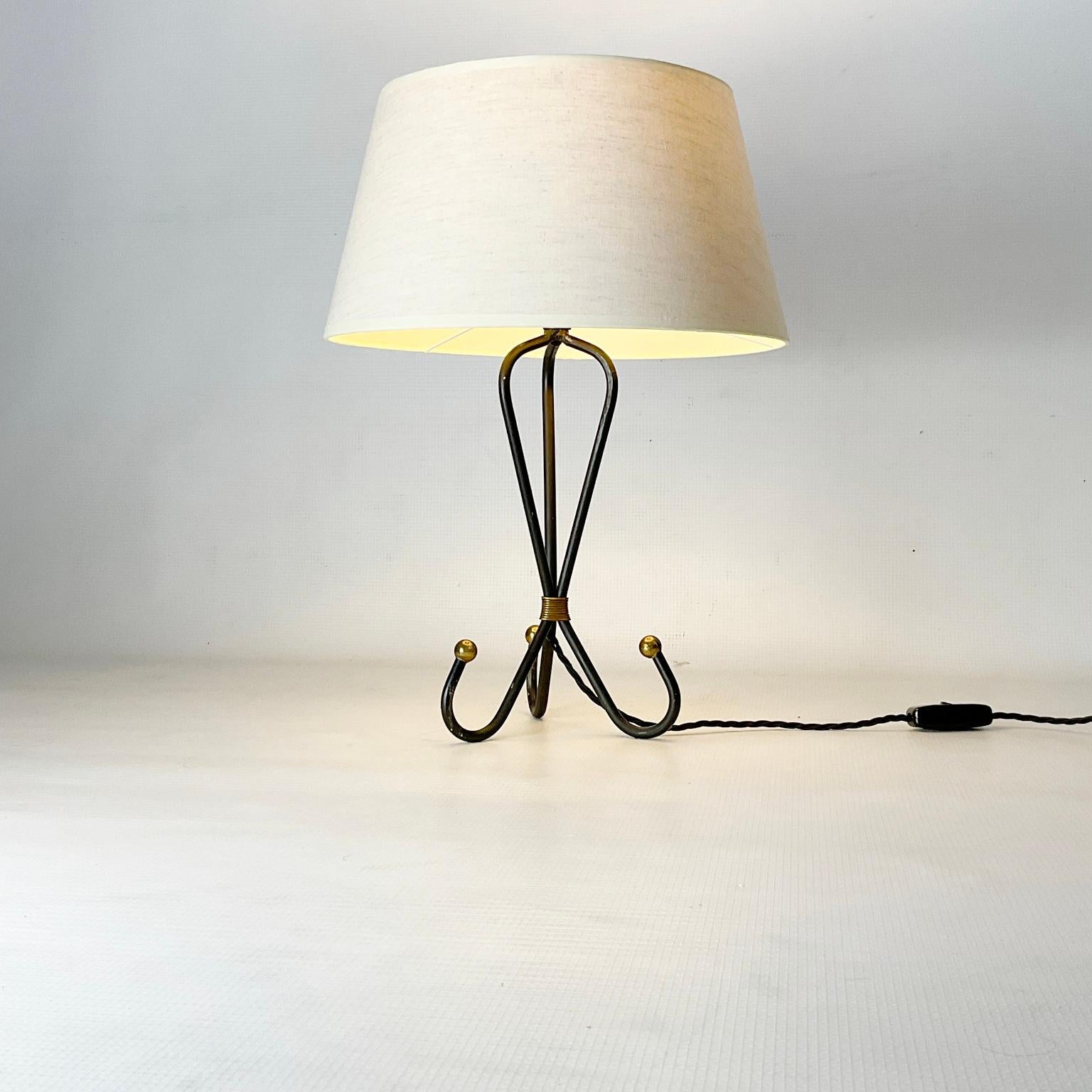 Mid-Century Modern 1950s Table Lamp Wrought Iron and Brass Finish