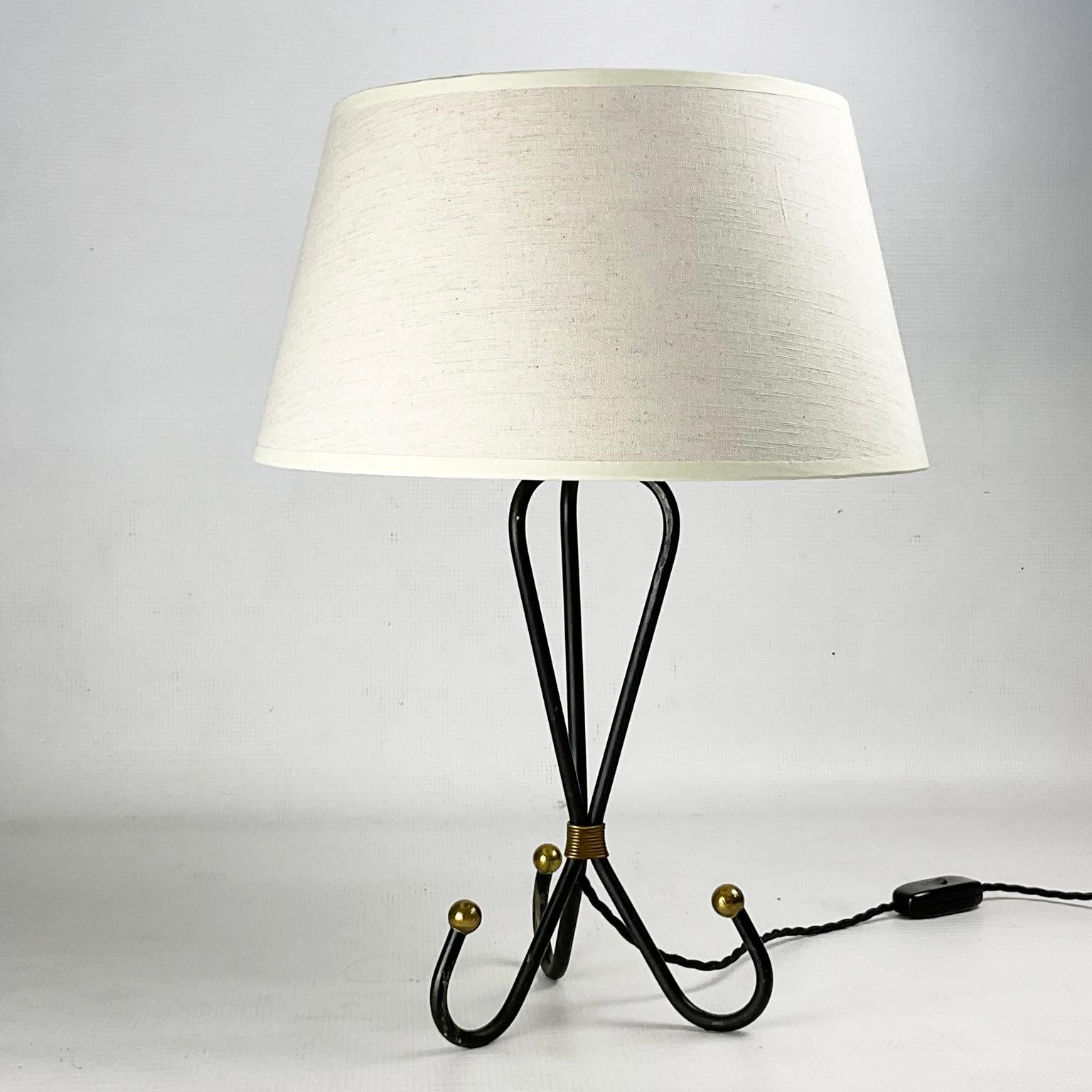 Cast 1950s Table Lamp Wrought Iron and Brass Finish