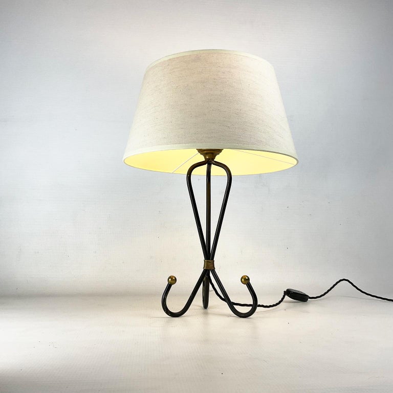 20th Century 1950s Table Lamp Wrought Iron and Brass Finish For Sale