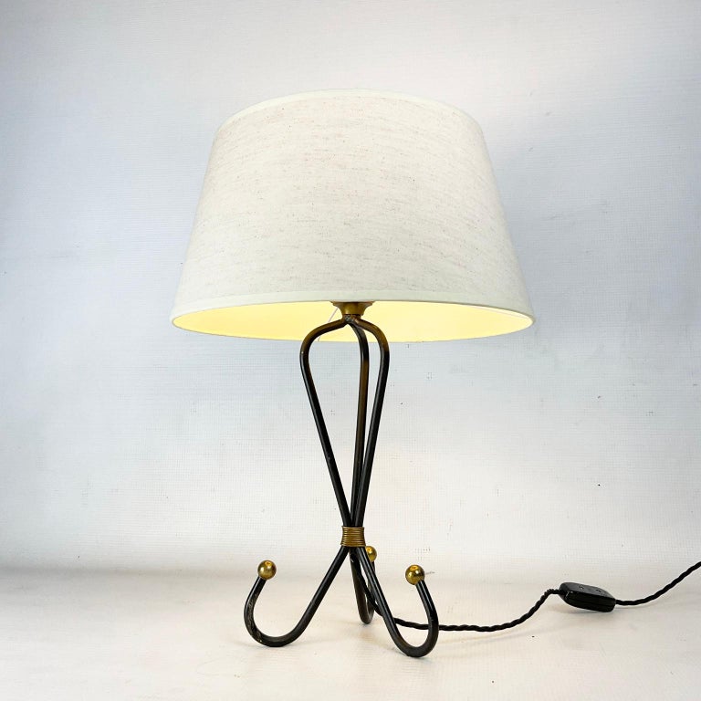 1950s Table Lamp Wrought Iron and Brass Finish For Sale 1