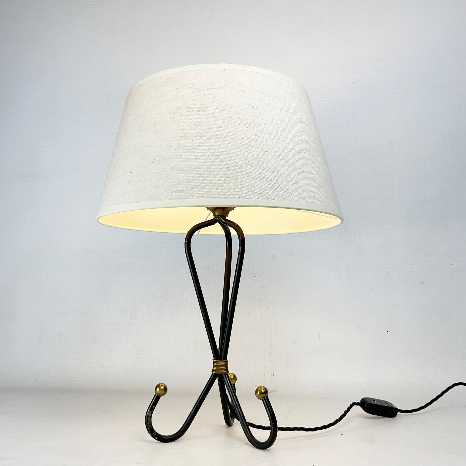 1950s Table Lamp Wrought Iron and Brass Finish 1