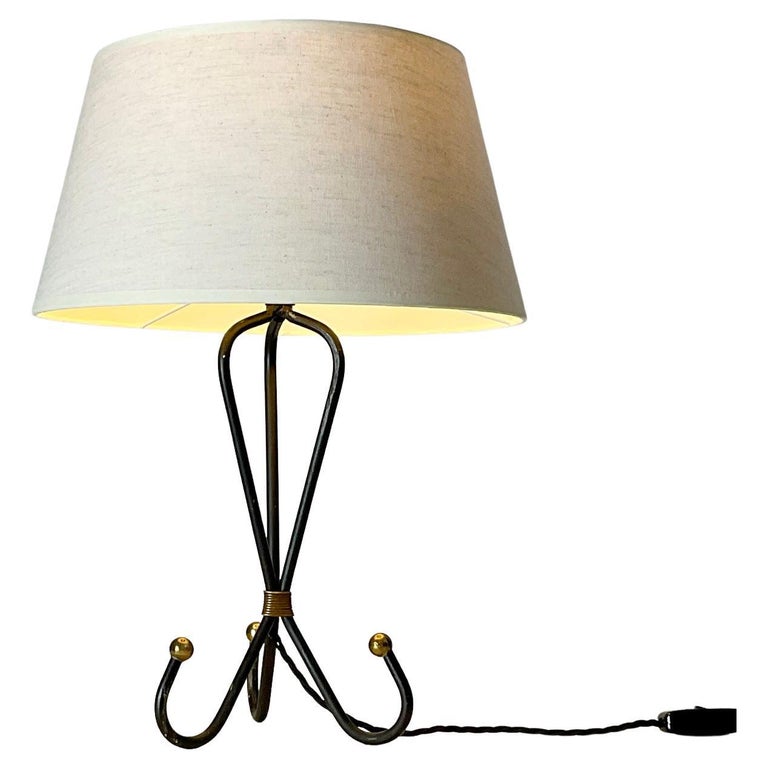 1950s Table Lamp Wrought Iron and Brass Finish For Sale