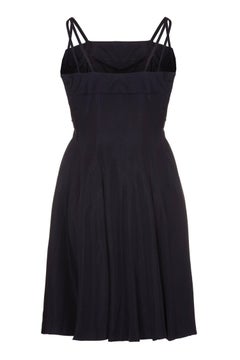 1950s Taffeta Embroidered Floral Black Cocktail Dress