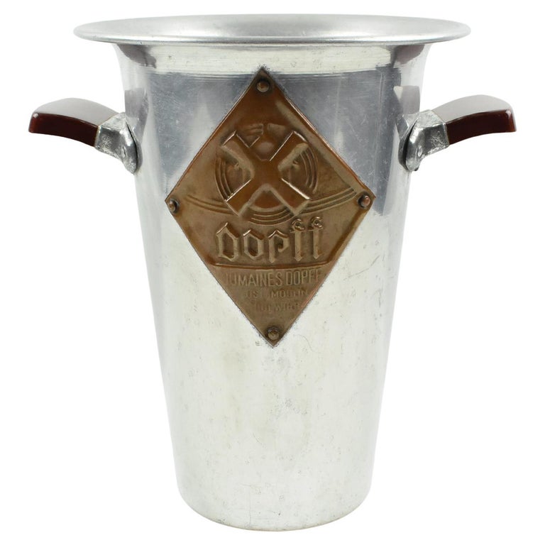 Tall Aluminum Advertising Ice Bucket Wine Cooler, France 1950s For Sale