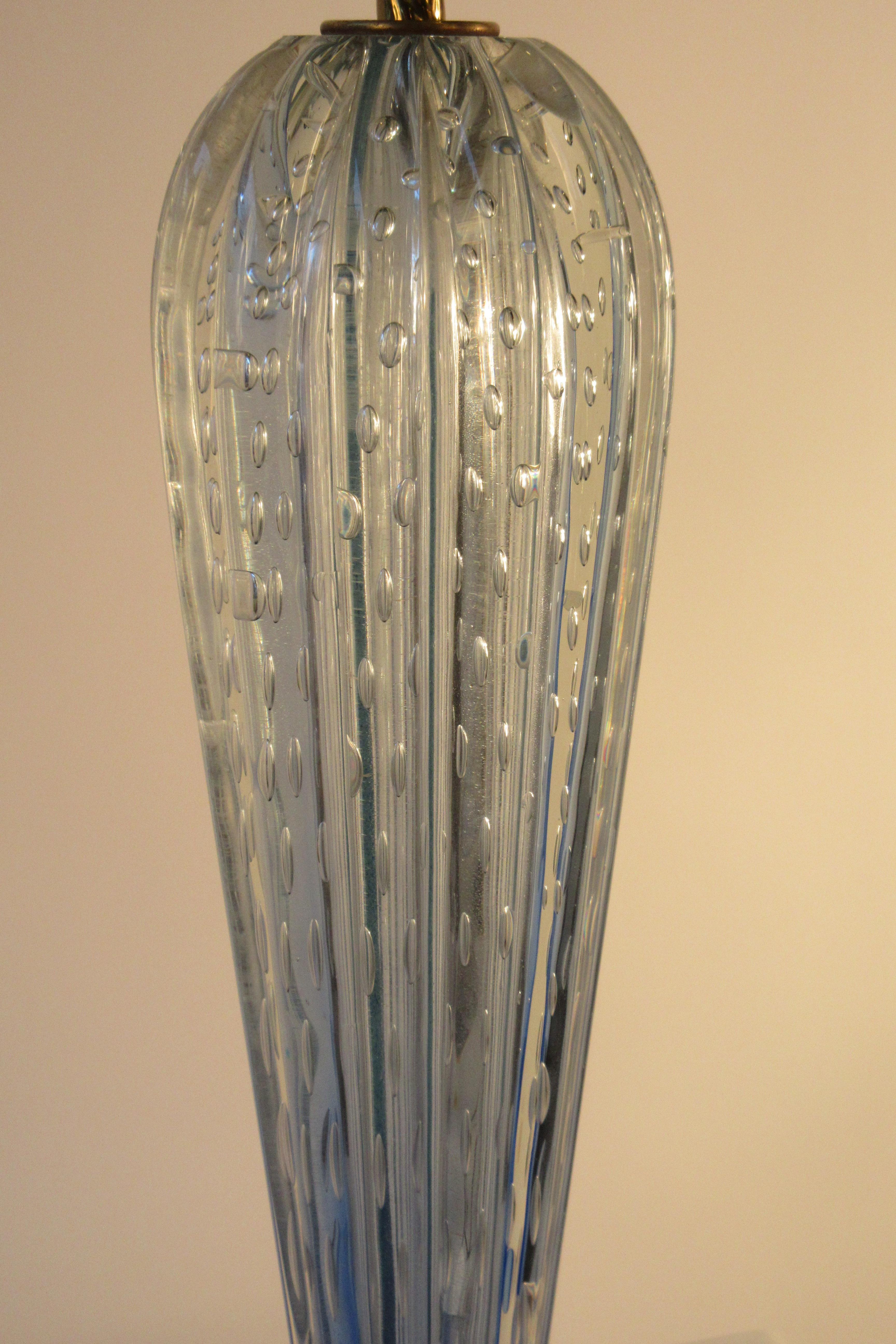 Mid-20th Century 1950s Tall Blue Murano Glass Lamp on Wood Base