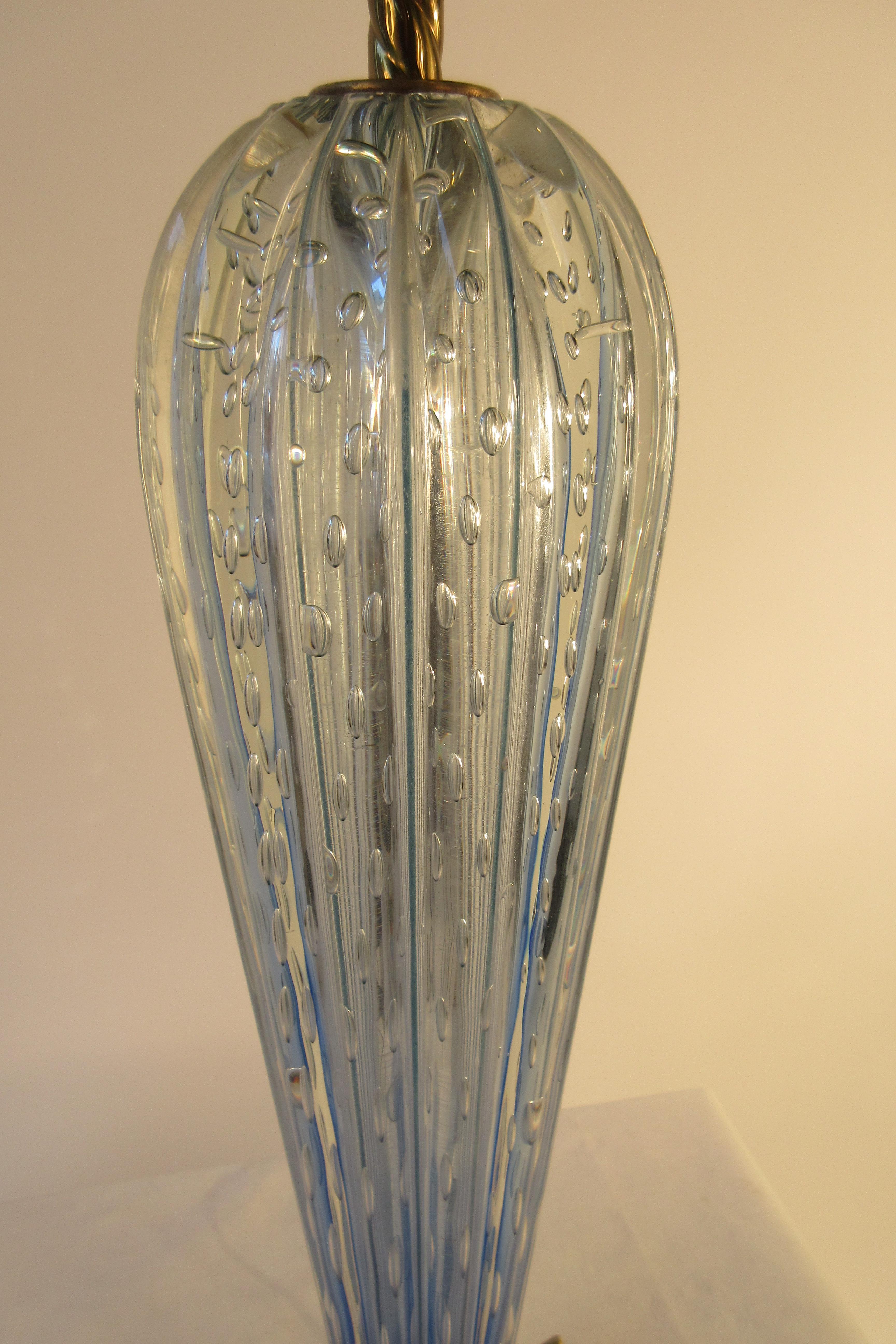 1950s Tall Blue Murano Glass Lamp on Wood Base 1