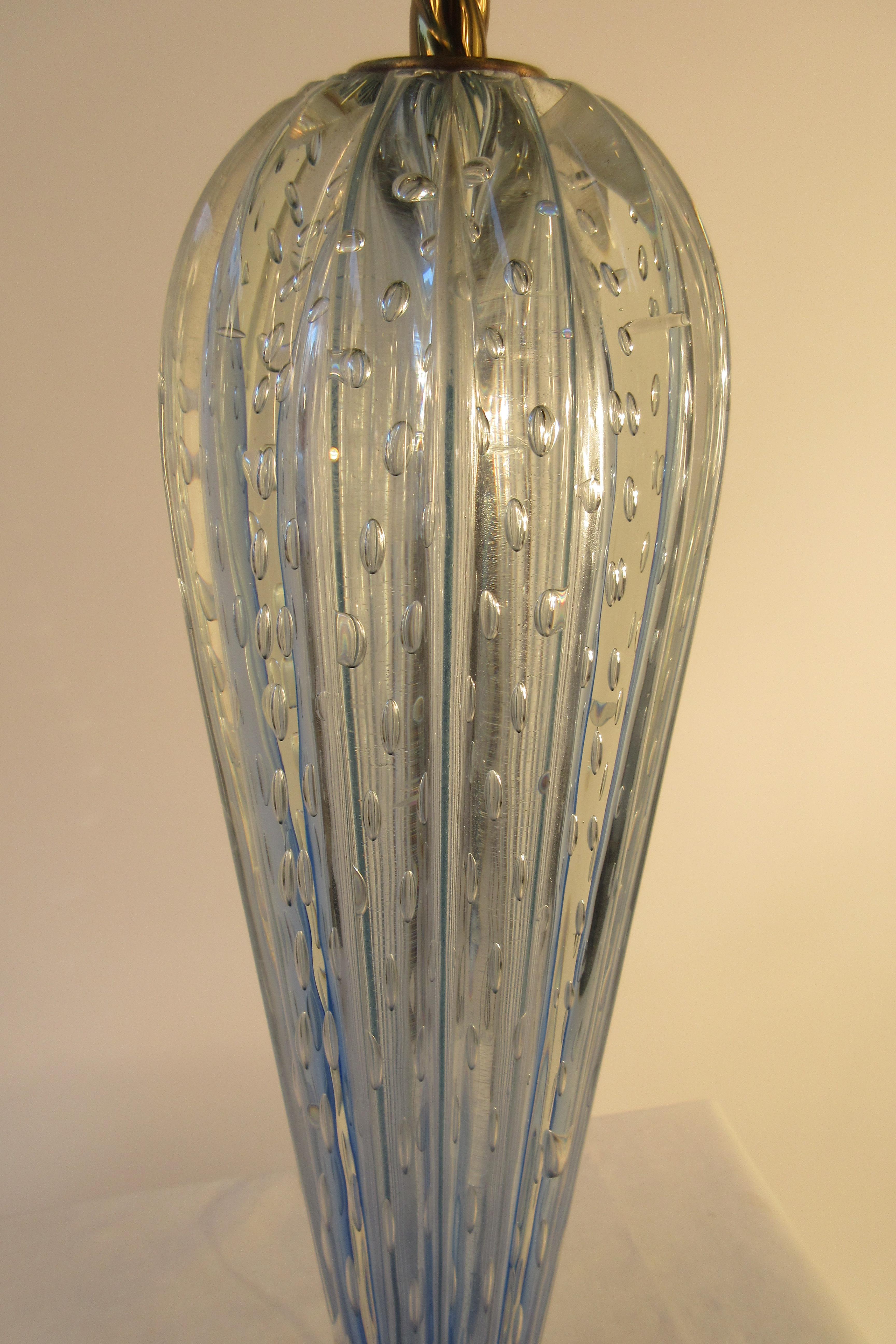 1950s Tall Blue Murano Glass Lamp on Wood Base 2