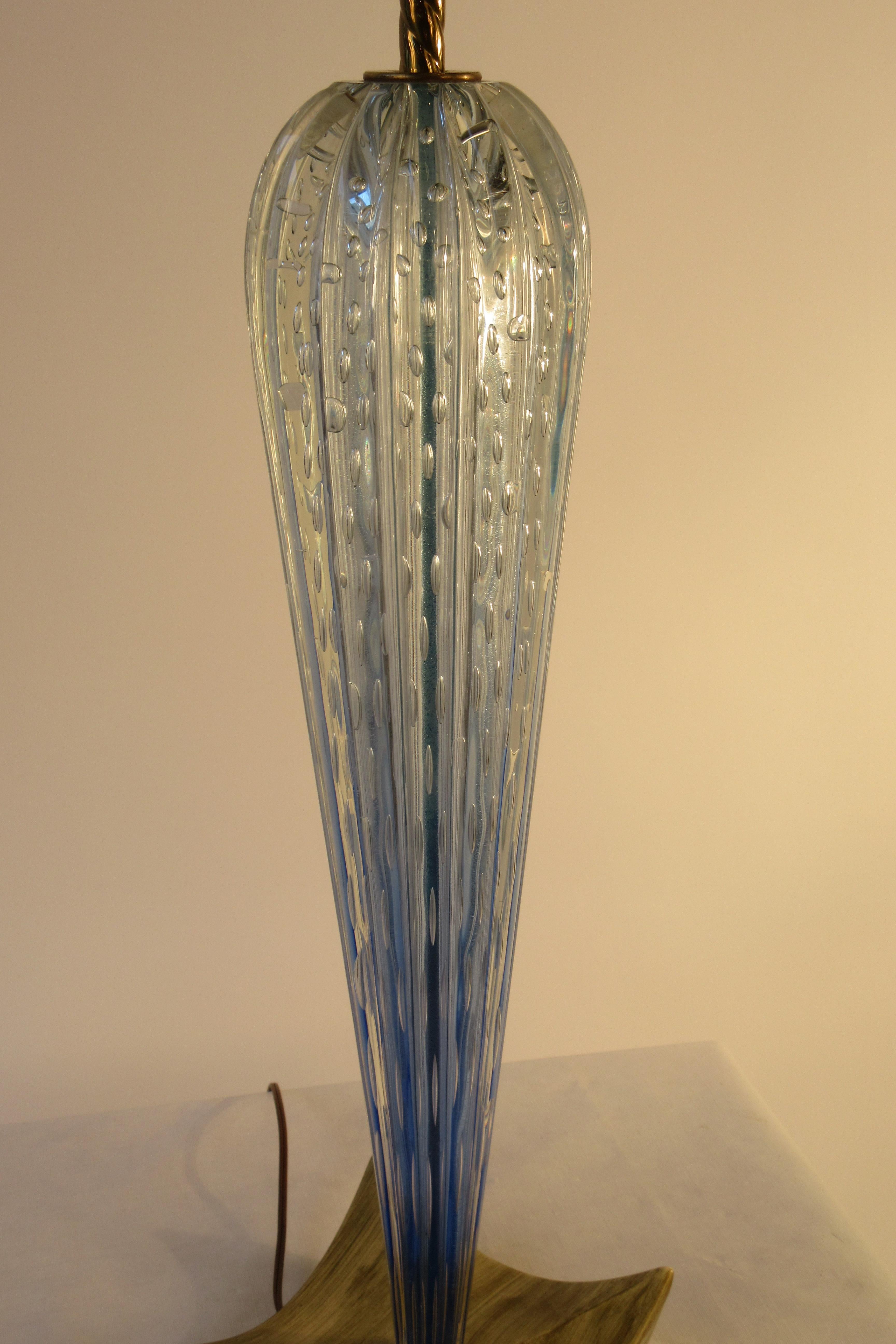 1950s Tall Blue Murano Glass Lamp on Wood Base 3