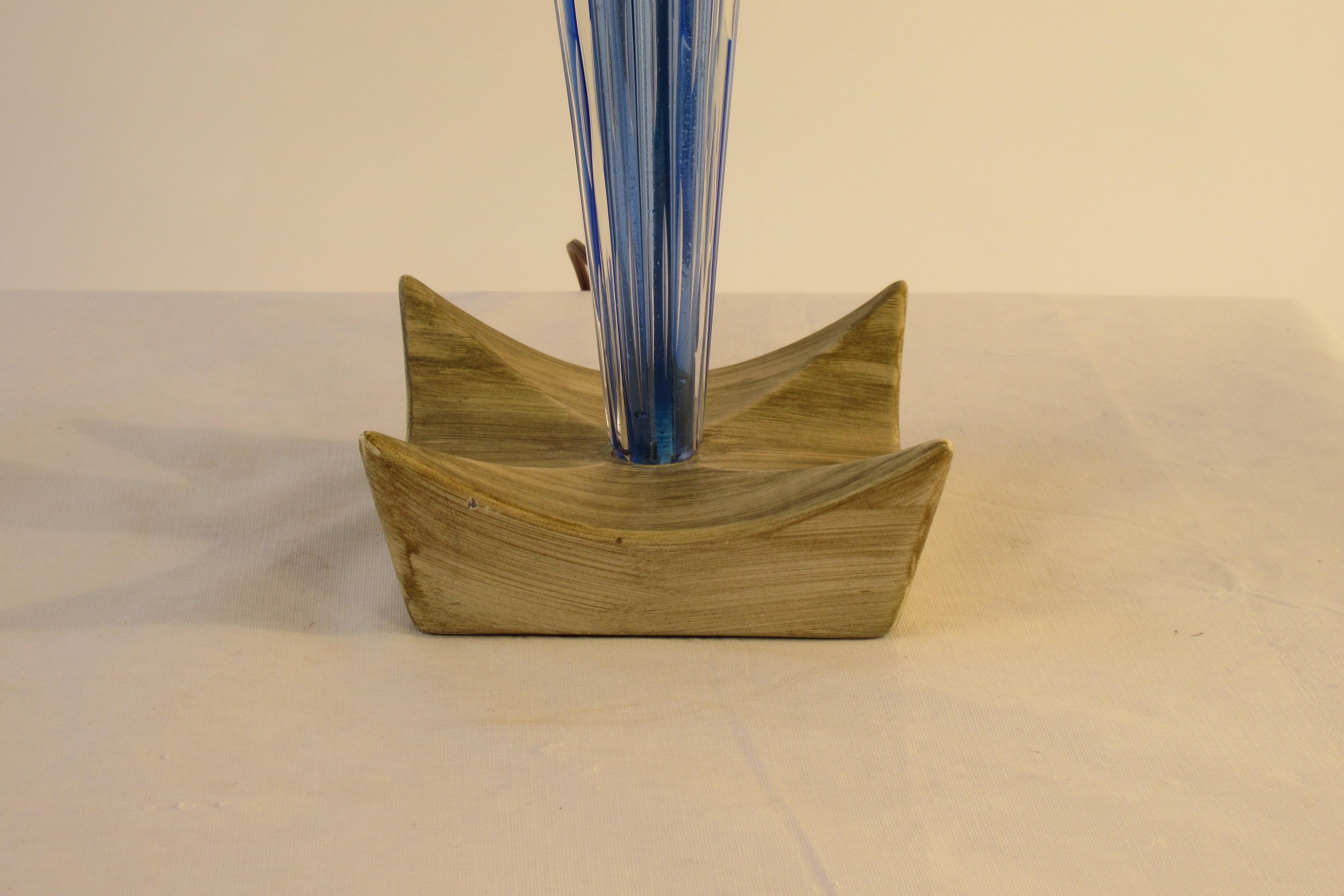 1950s Tall Blue Murano Glass Lamp on Wood Base 5