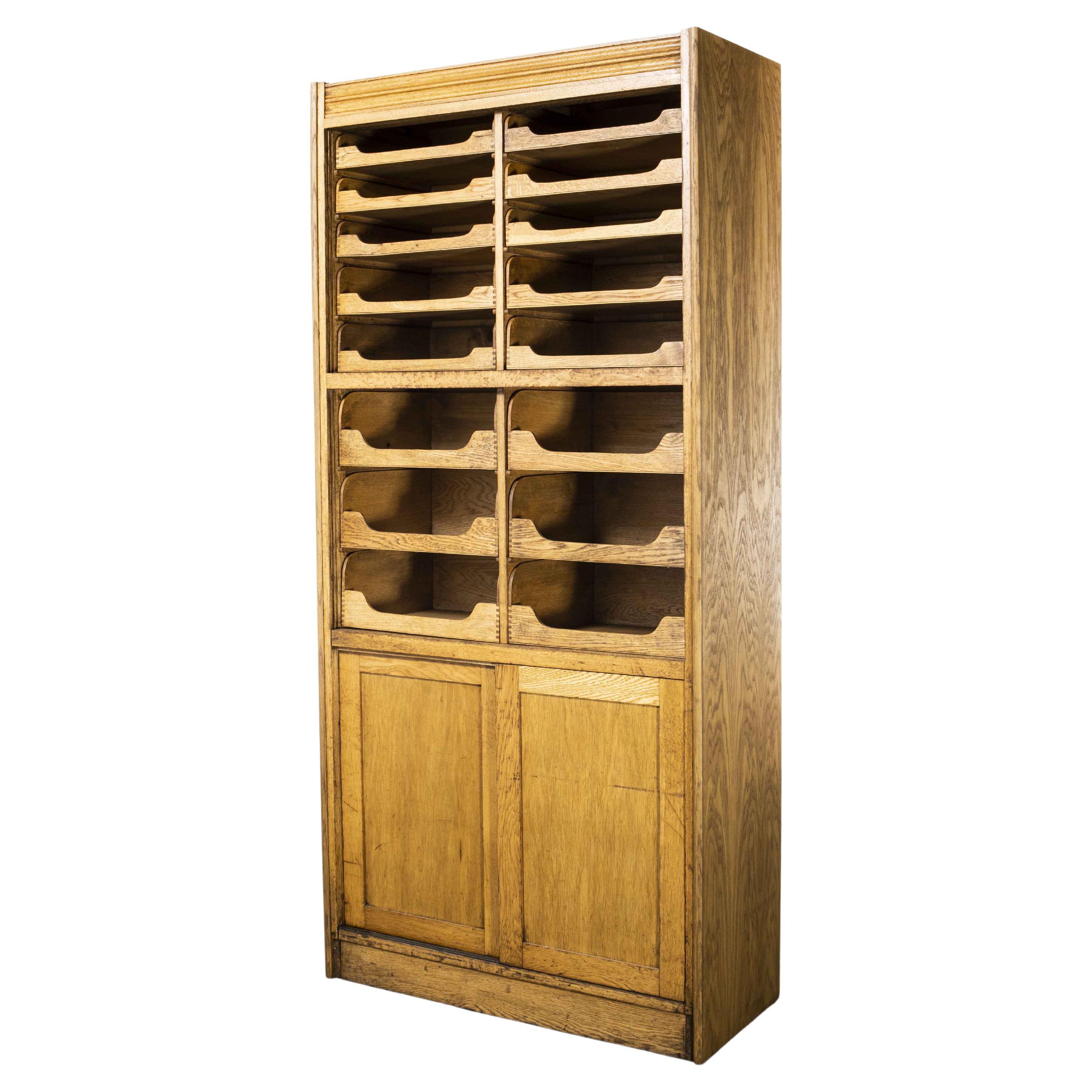 1950's Tall English Haberdashery Shelved Cabinet, Sixteen Drawers 'Model 1244.1' For Sale