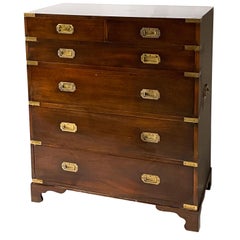 1950s Tall English Mahogany and Brass Campaign Style Chest