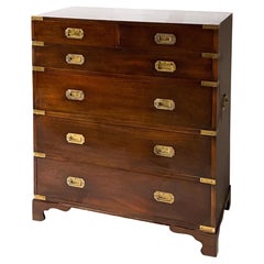 1950s Tall English Mahogany and Brass Campaign Style Chest