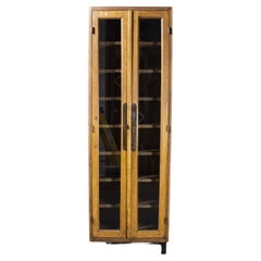 1950's Tall French Slim Two Door Oak Shelved Cabinet