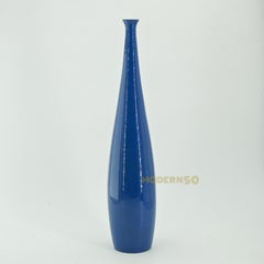 1950s Tall Hand Thrown Cerulean Blue Bud Flower Vase MCM Italian Pottery