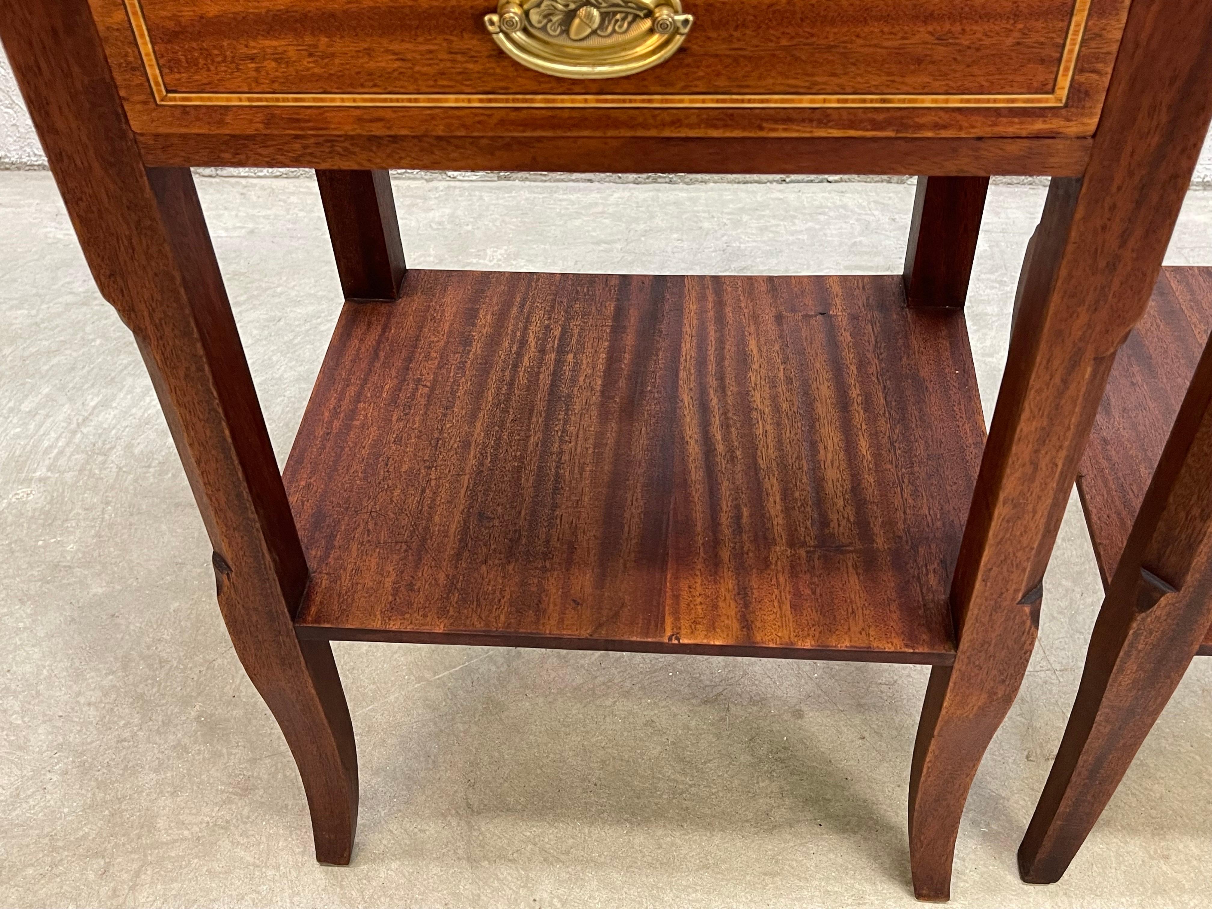 Brass 1950s Tall Mahogany Nightstands, Pair For Sale