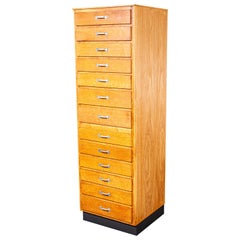 Retro 1950s Tall Oak Apothecary Chest of Drawers