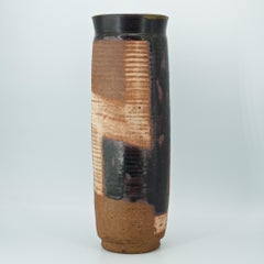 1950s Tall Stoneware Vase with Mid-Century American Abstract Expressionist Style