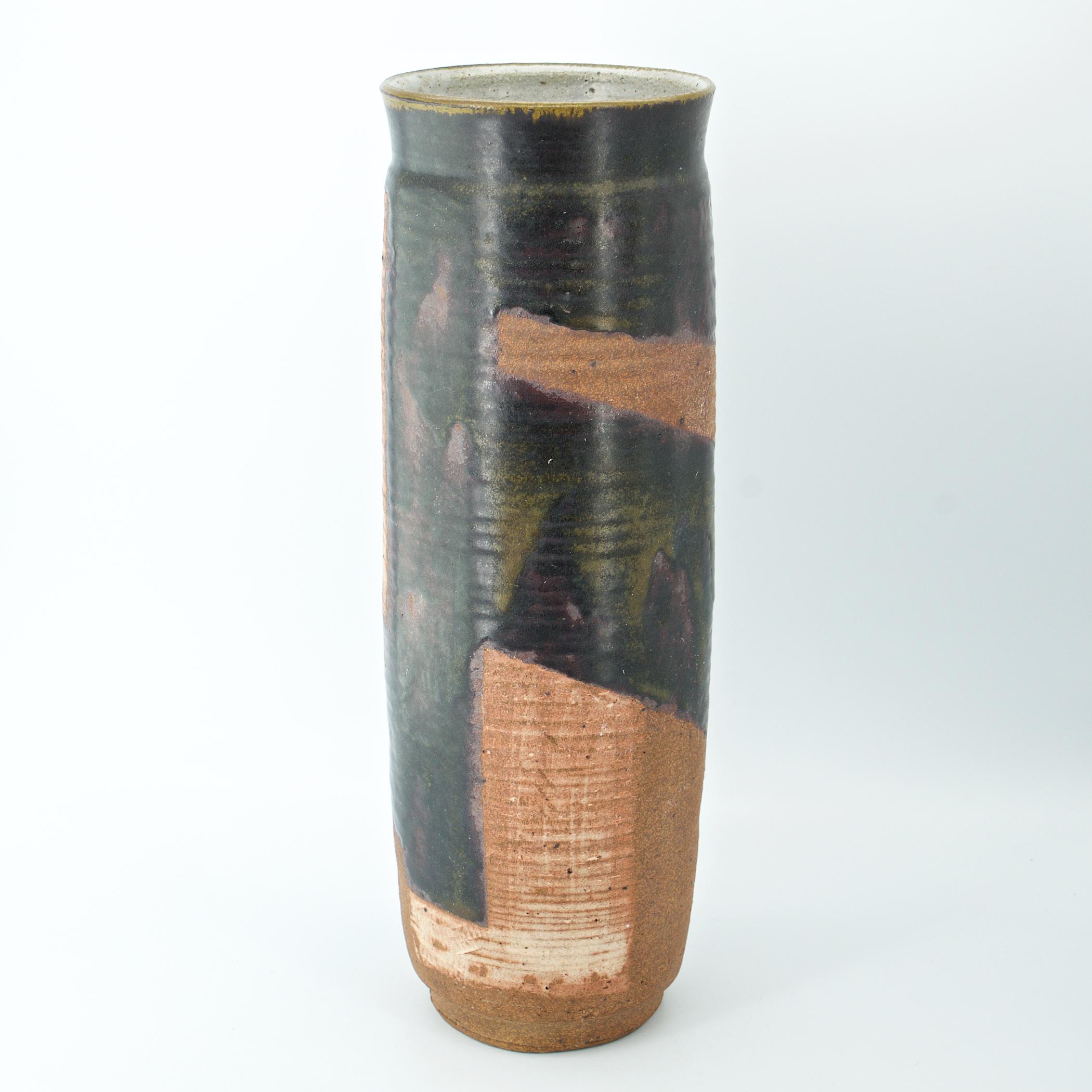 Mid-20th Century 1950s Tall Stoneware Vase with Mid-Century American Abstract Expressionist Style For Sale