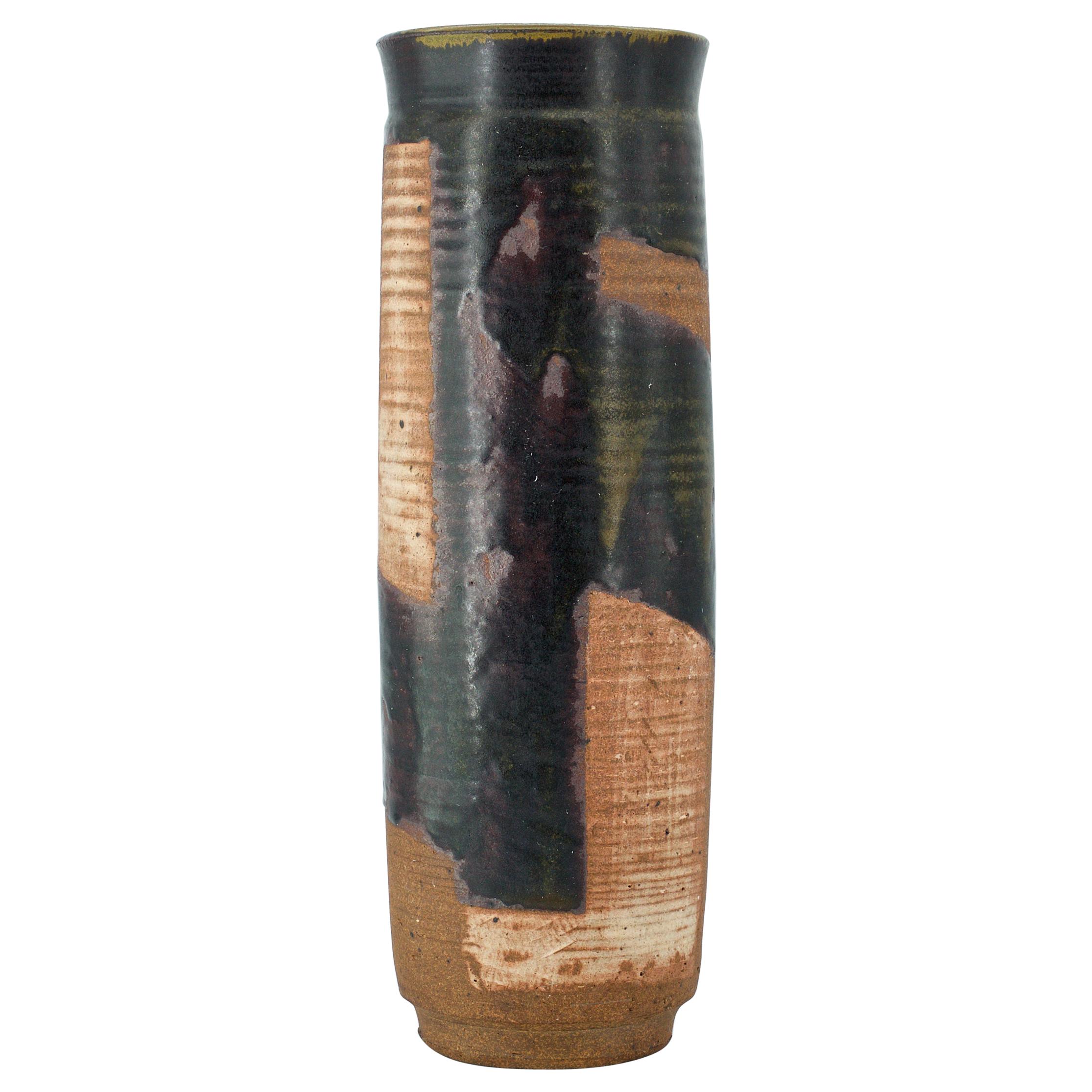 1950s Tall Stoneware Vase with Mid-Century American Abstract Expressionist Style For Sale