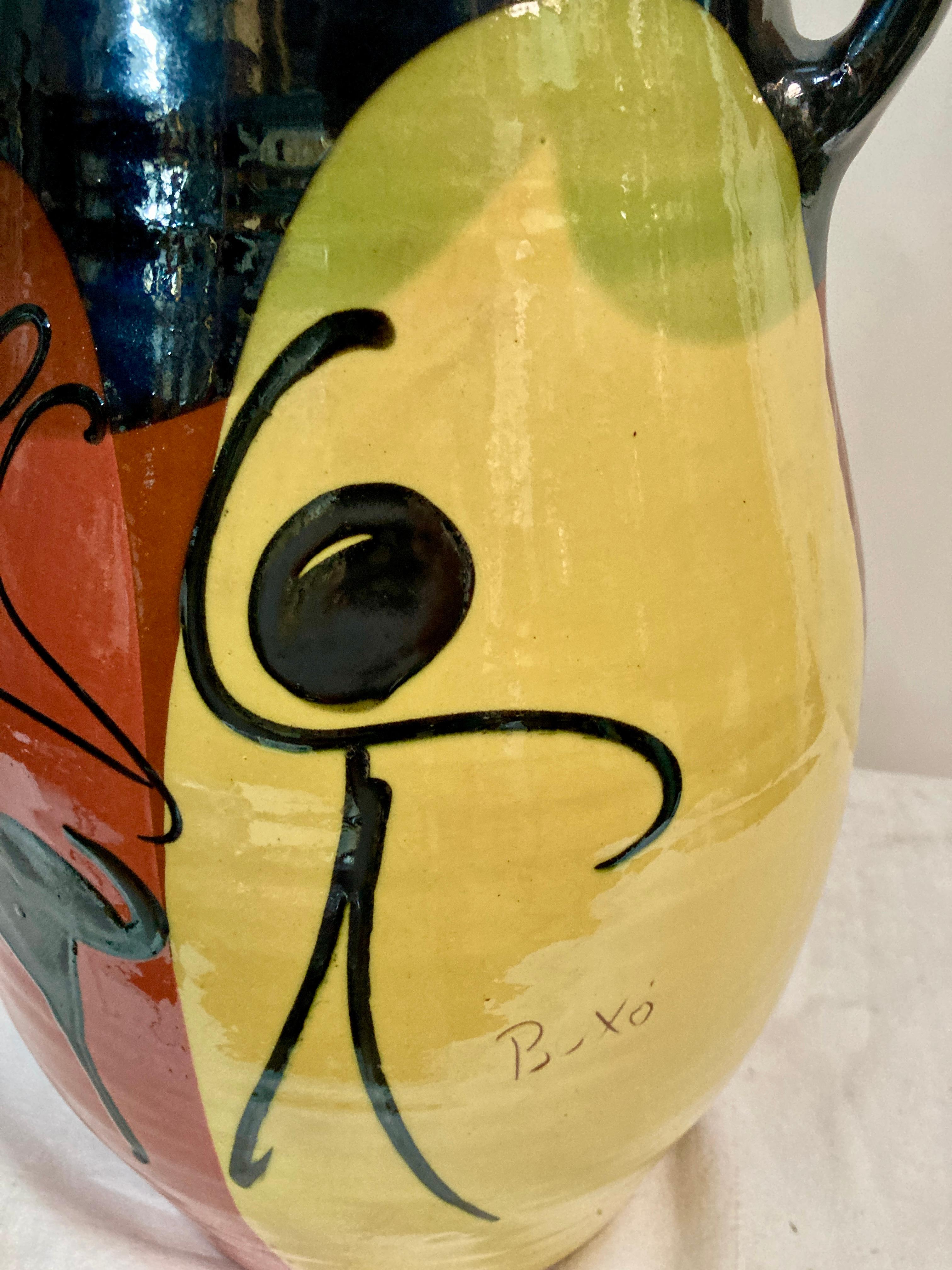 Mid-20th Century 1950's  tall studio pottery ceramic vase attributed ti Vallauris signed Boxo For Sale