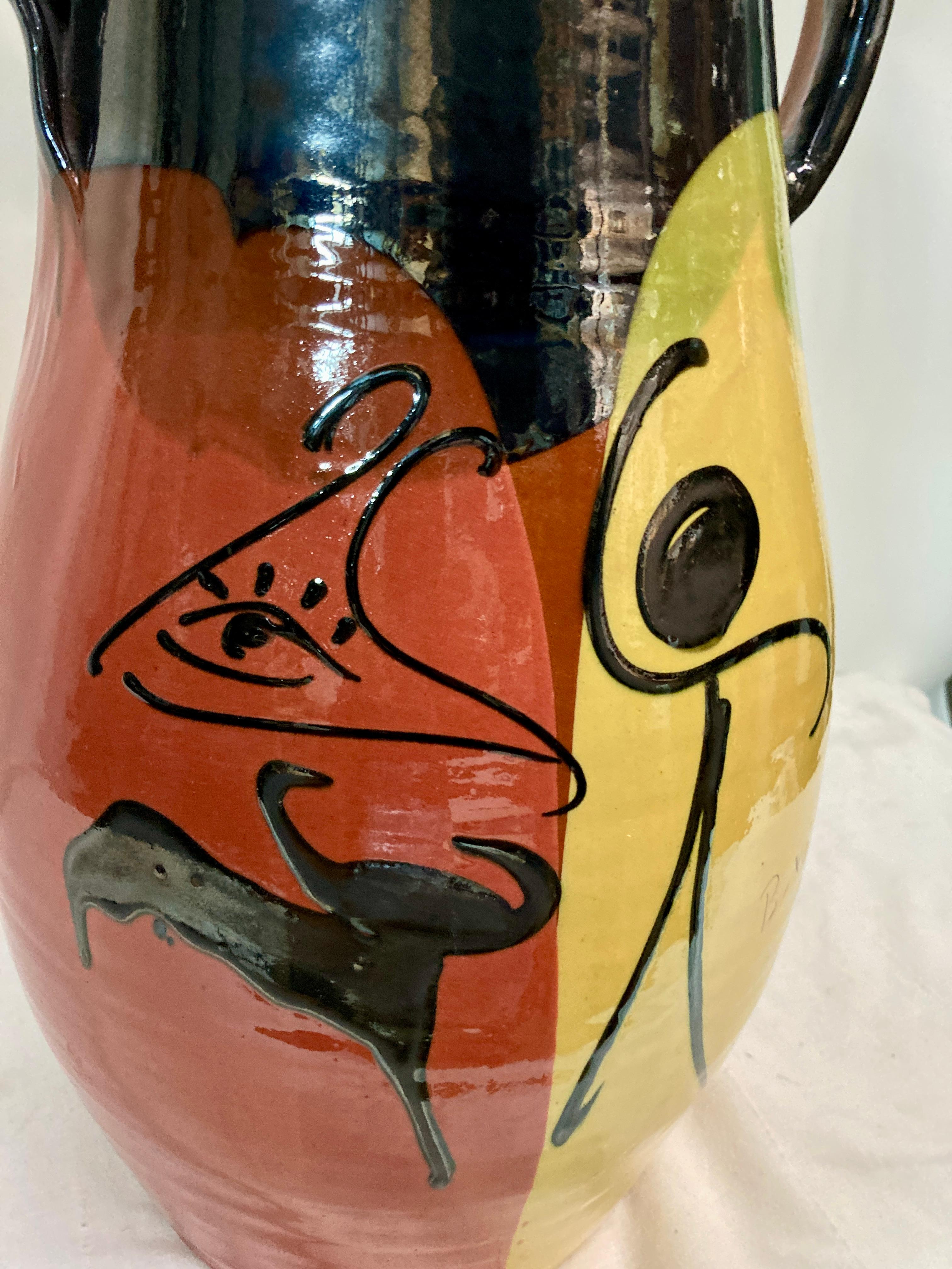 Ceramic 1950's  tall studio pottery ceramic vase attributed ti Vallauris signed Boxo For Sale
