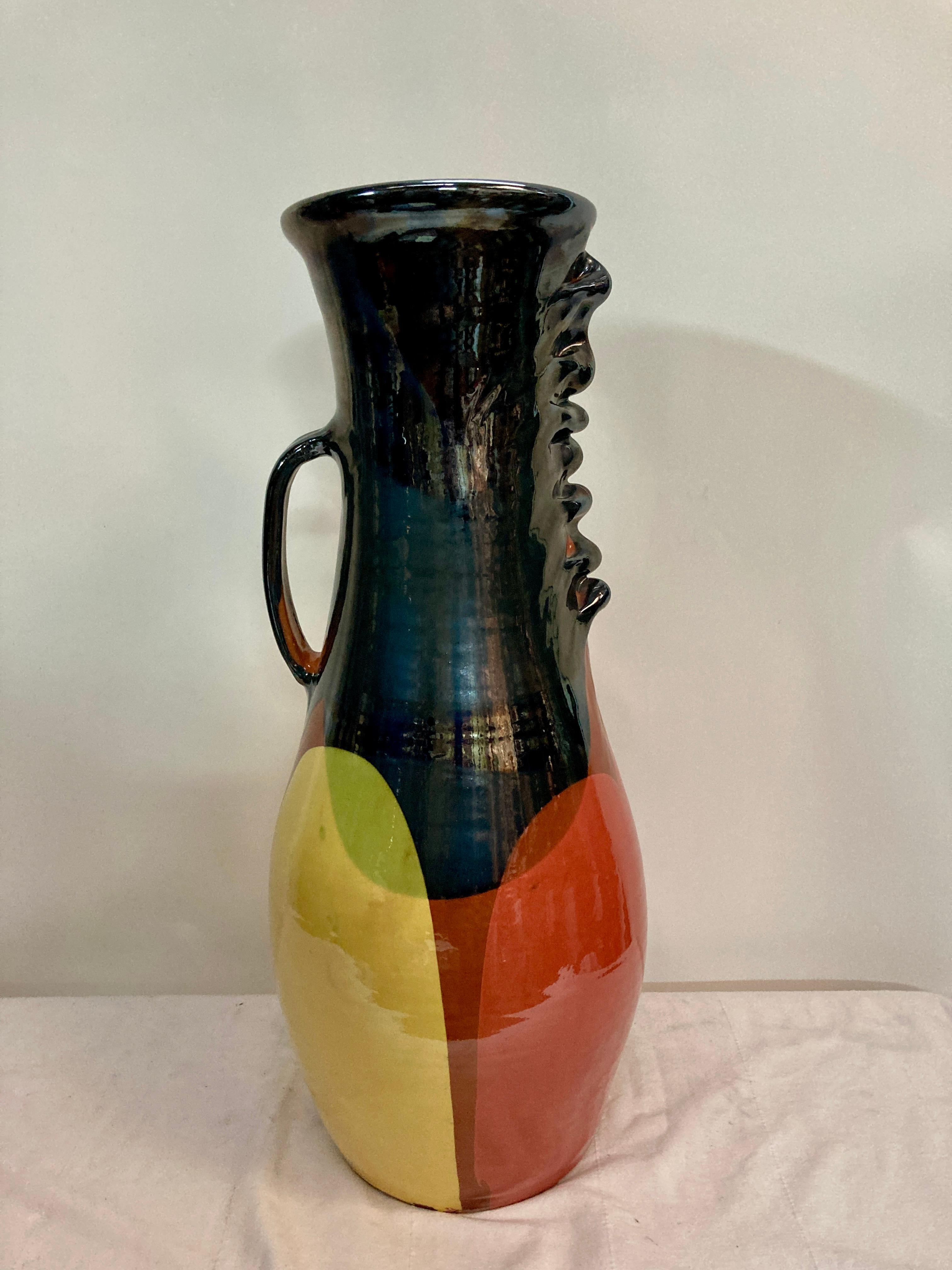 1950's  tall studio pottery ceramic vase attributed ti Vallauris signed Boxo For Sale 1