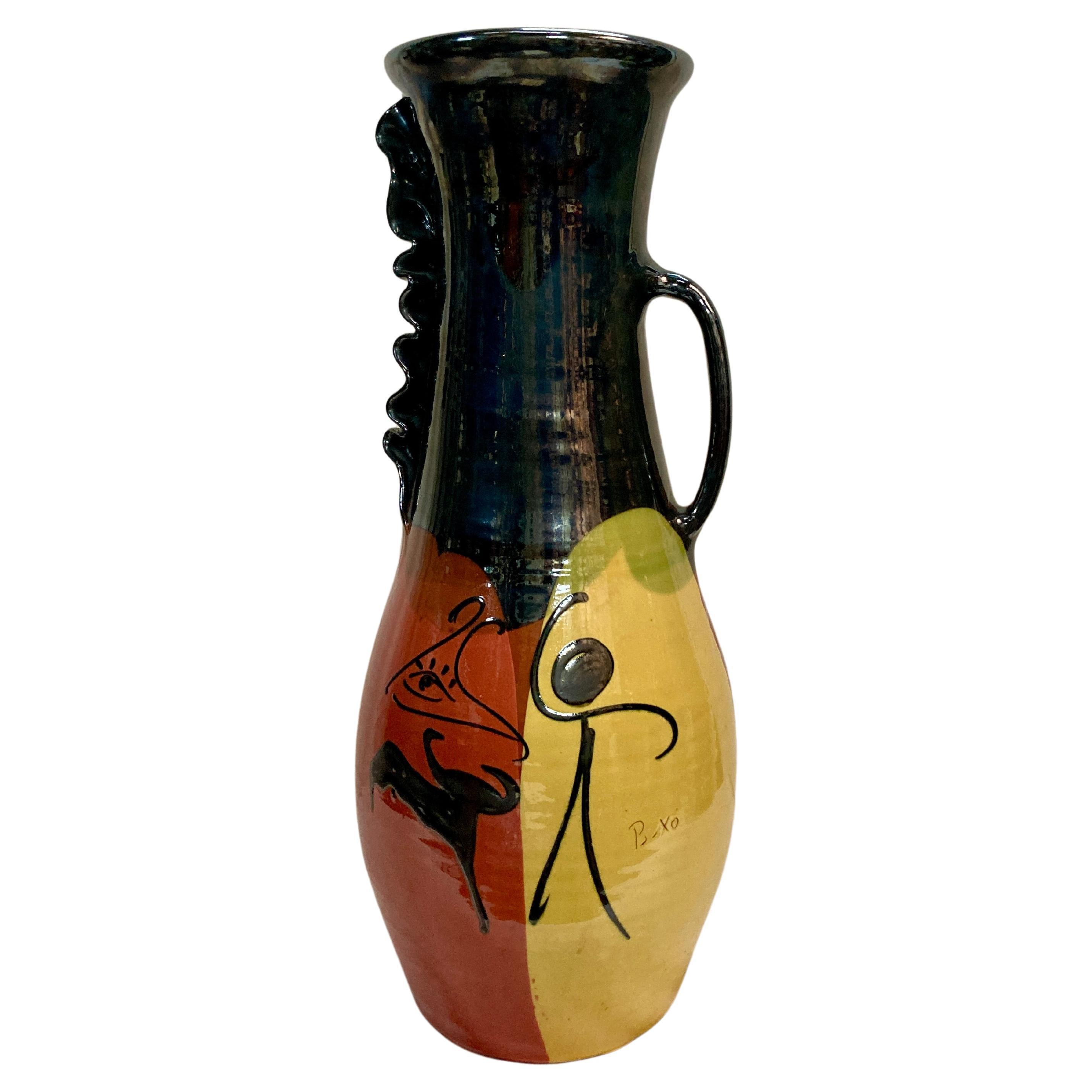 1950's  tall studio pottery ceramic vase attributed ti Vallauris signed Boxo