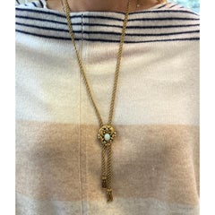 1950's Tassel Slide Opal 14 Karat Yellow Gold Long Rope Chain Vintage Necklace