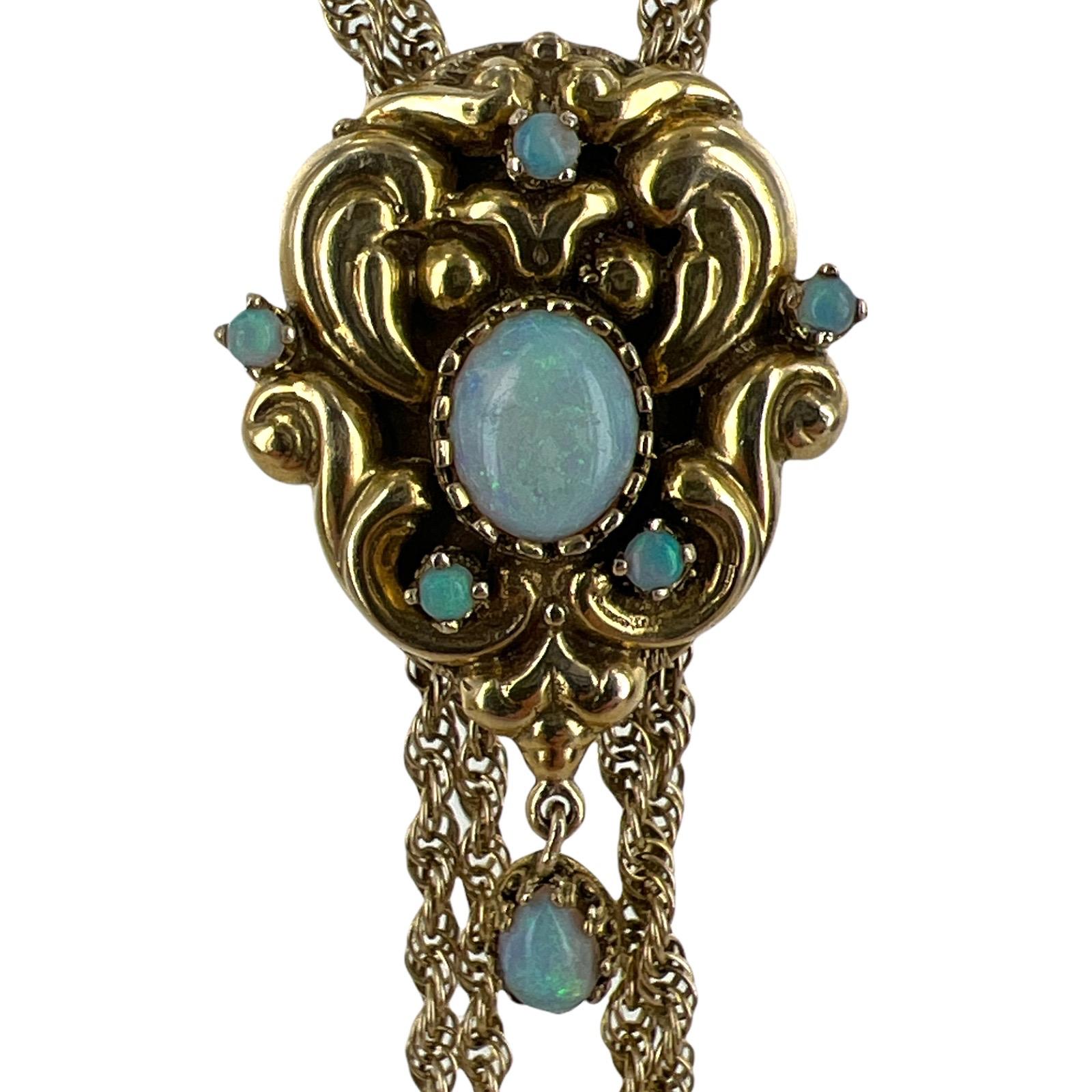 Women's 1950's Tassel Slide Opal 14 Karat Yellow Gold Long Rope Chain Vintage Necklace
