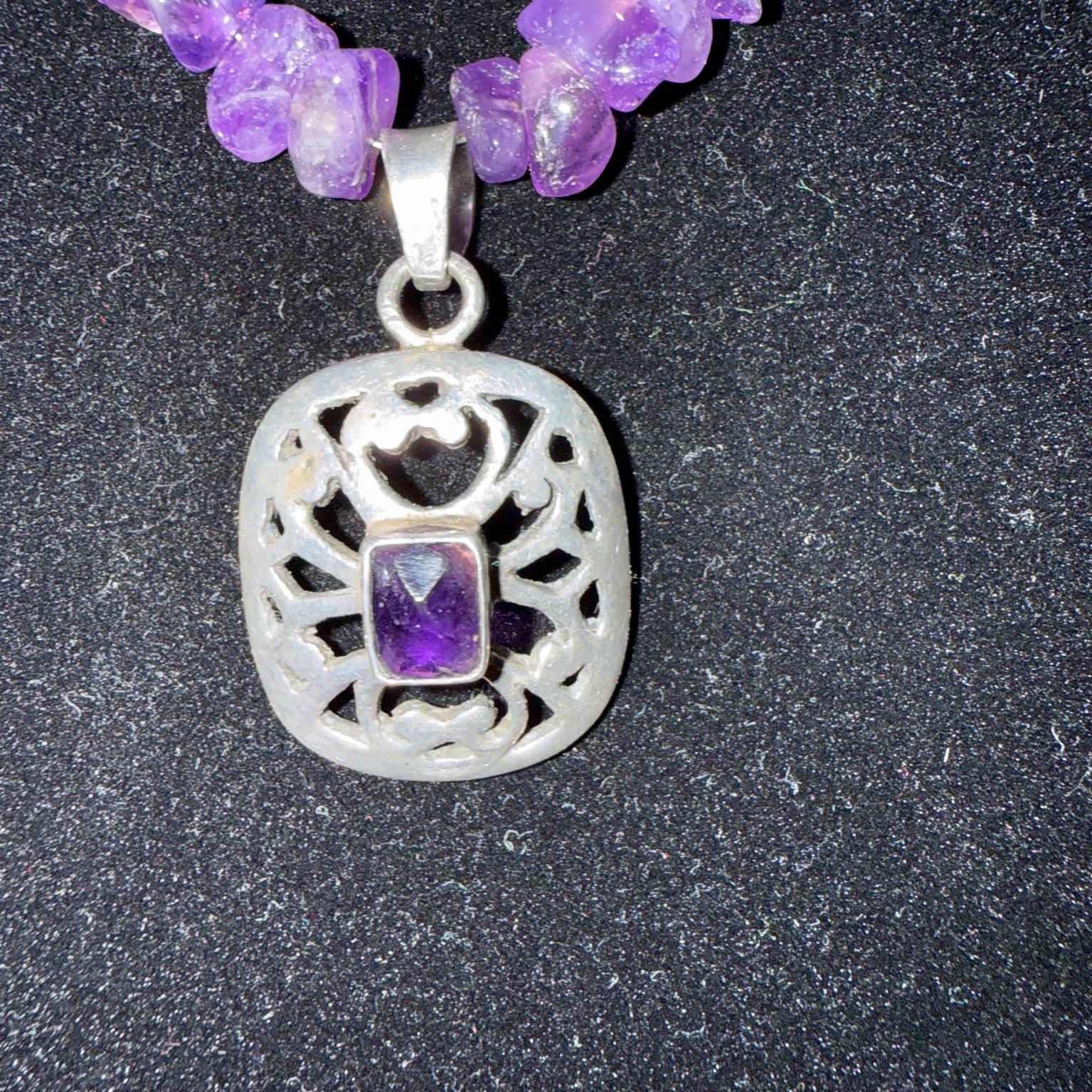 Mid-Century Modern 1950s Taxco Silver Amethyst Gemstone Beaded Necklace For Sale