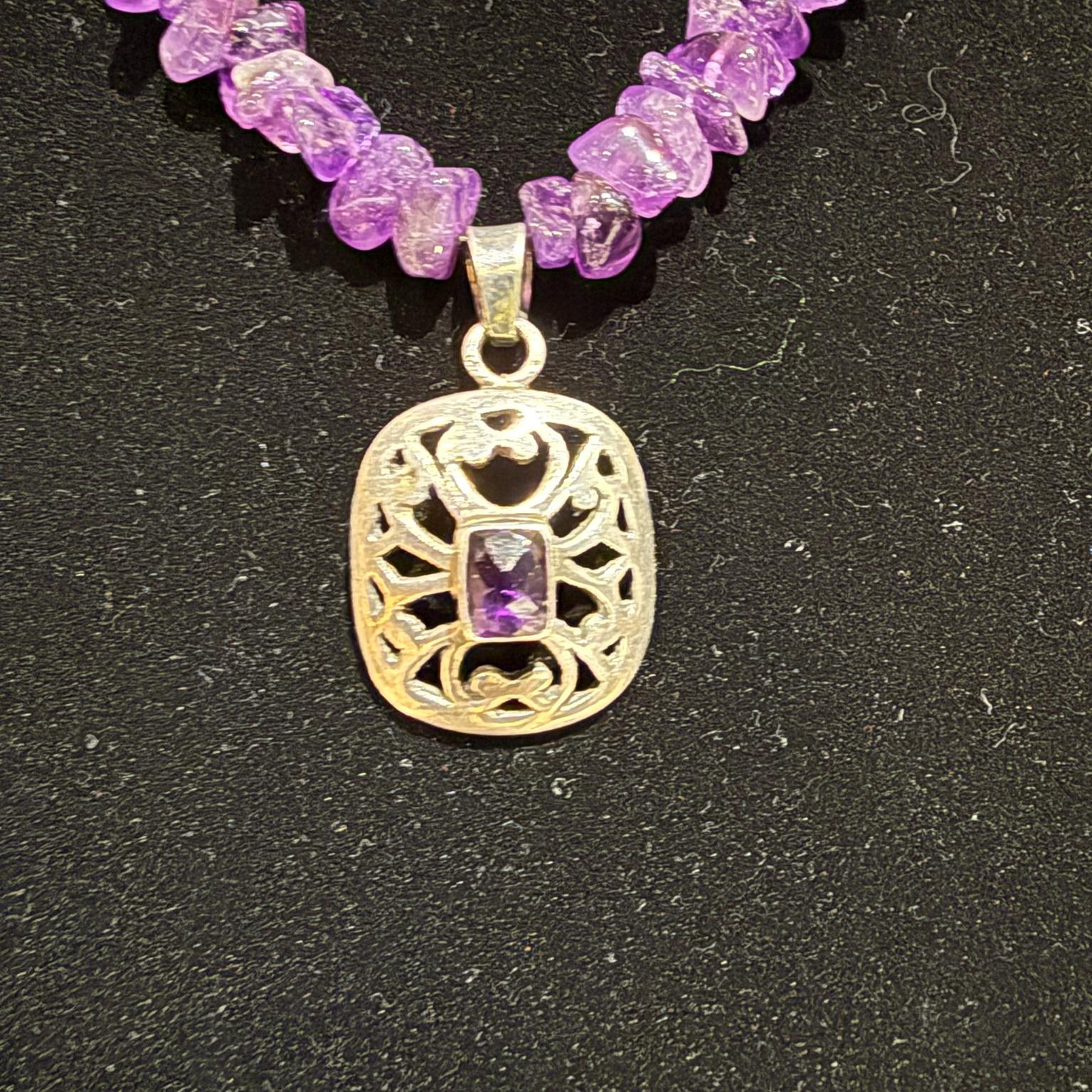 1950s Taxco Silver Amethyst Gemstone Beaded Necklace In Good Condition For Sale In Chula Vista, CA