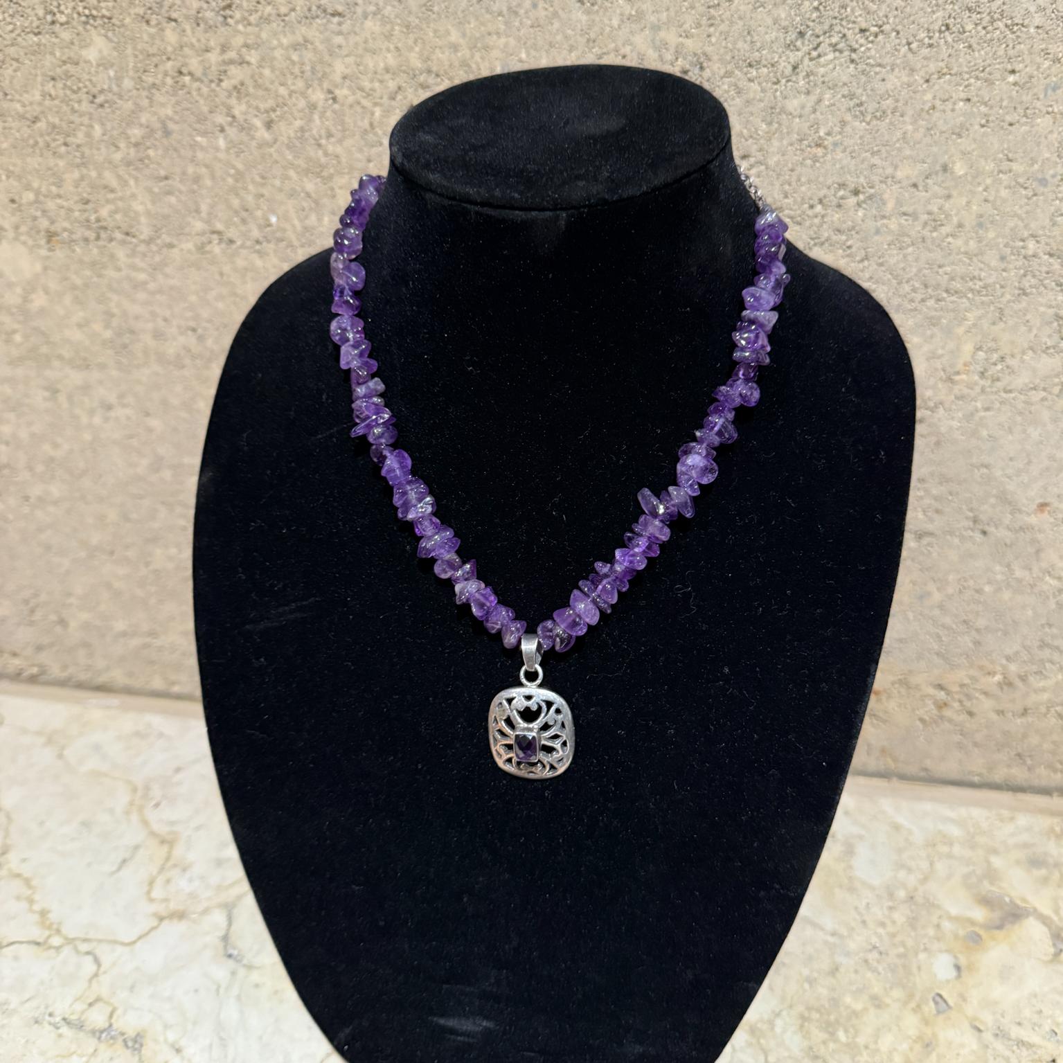 Sterling Silver 1950s Taxco Silver Amethyst Gemstone Beaded Necklace For Sale