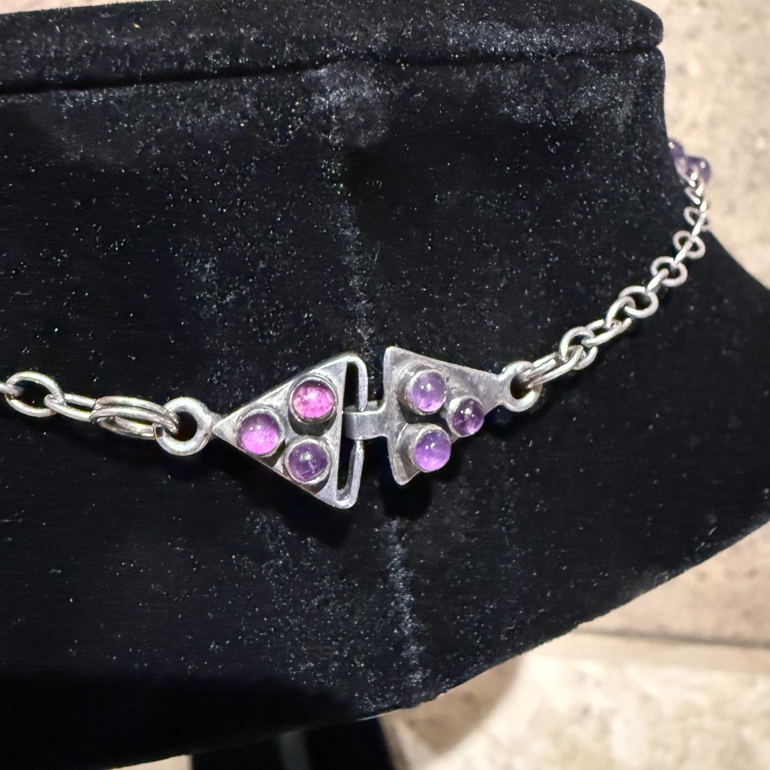 1950s Taxco Silver Amethyst Gemstone Beaded Necklace For Sale 1