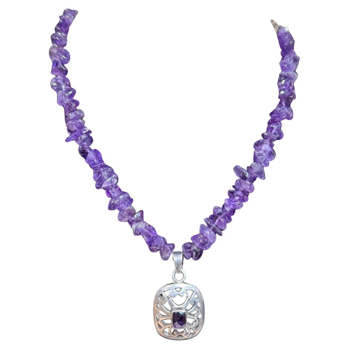 1950s Taxco Silver Amethyst Gemstone Beaded Necklace